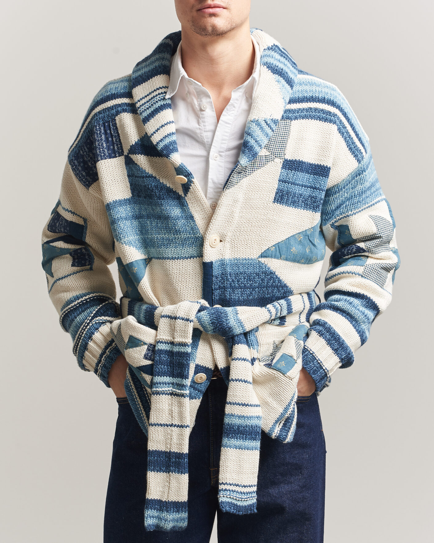 Uomini | Maglieria | Polo Ralph Lauren | Cotton Linen Cardigan Cream Blue Combo