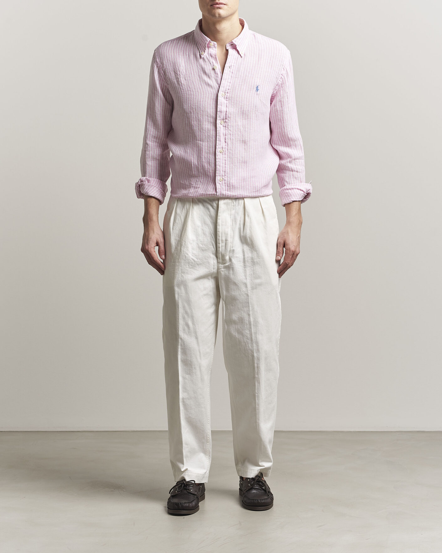 Uomini | Camicie | Polo Ralph Lauren | Custom Fit Linen Shirt Pink/White