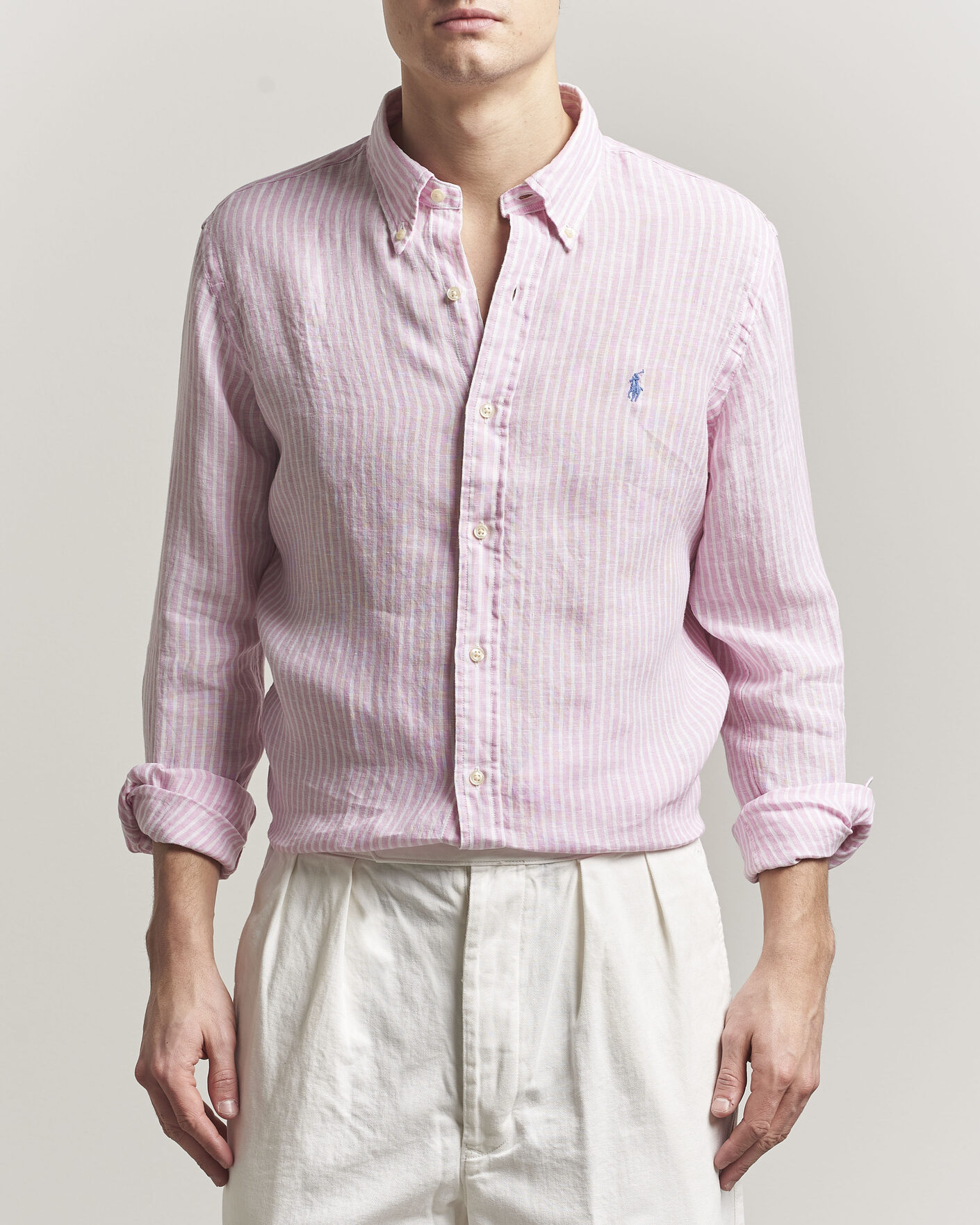 Uomini | Camicie | Polo Ralph Lauren | Custom Fit Linen Shirt Pink/White
