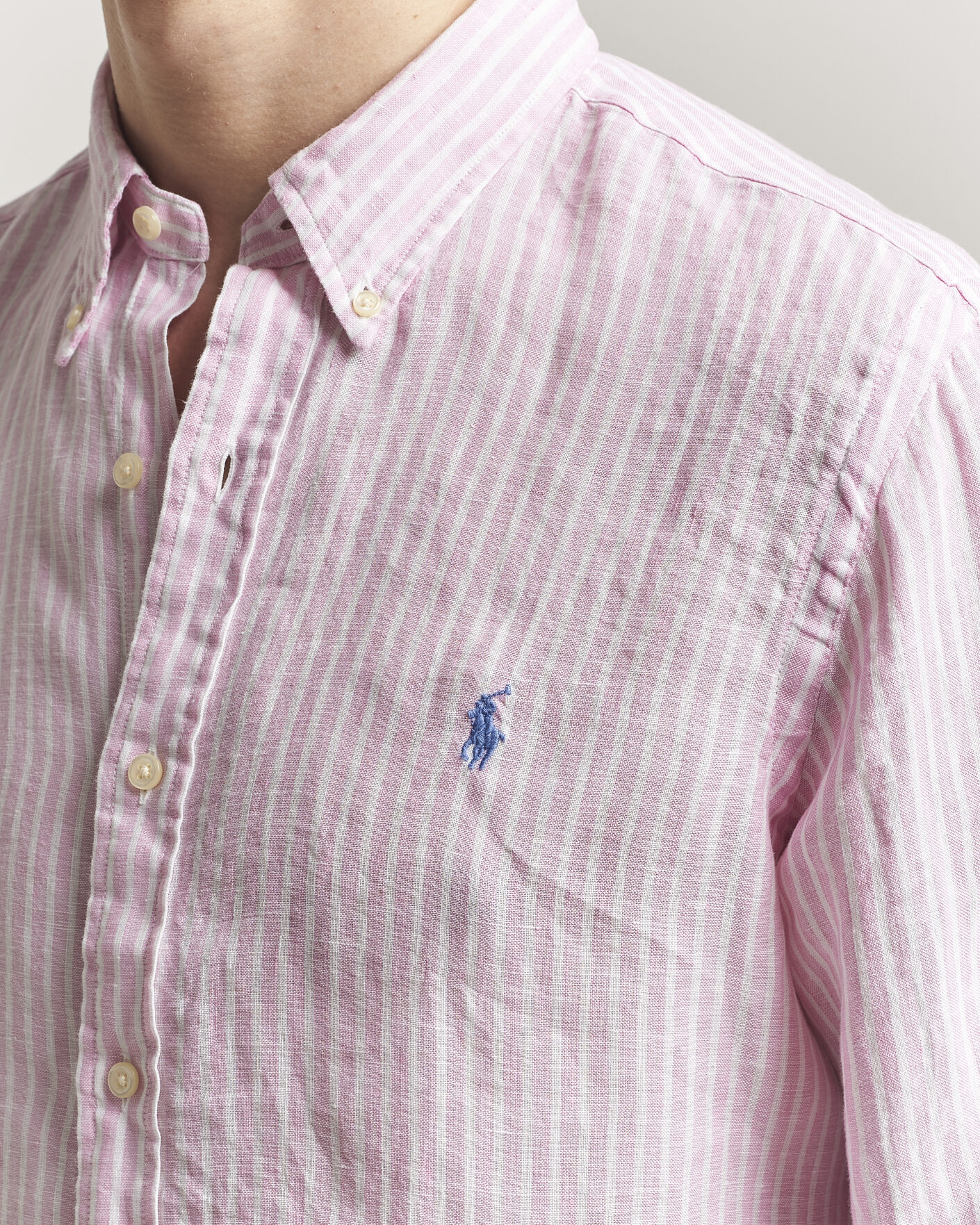 Uomini | Camicie | Polo Ralph Lauren | Custom Fit Linen Shirt Pink/White