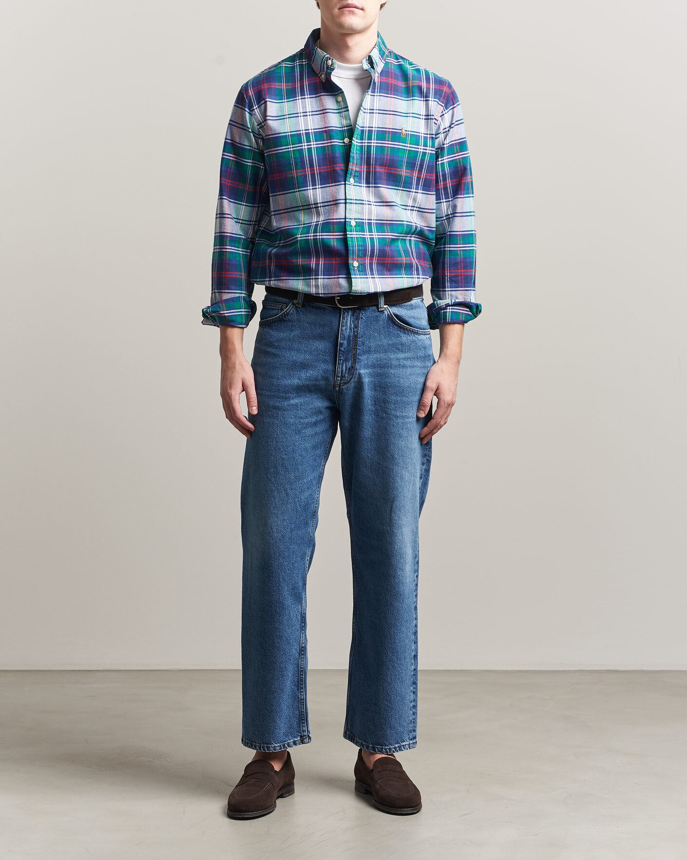 Uomini | Camicie | Polo Ralph Lauren | Custom Fit Checked Oxford Shirt Green/Blue Multi