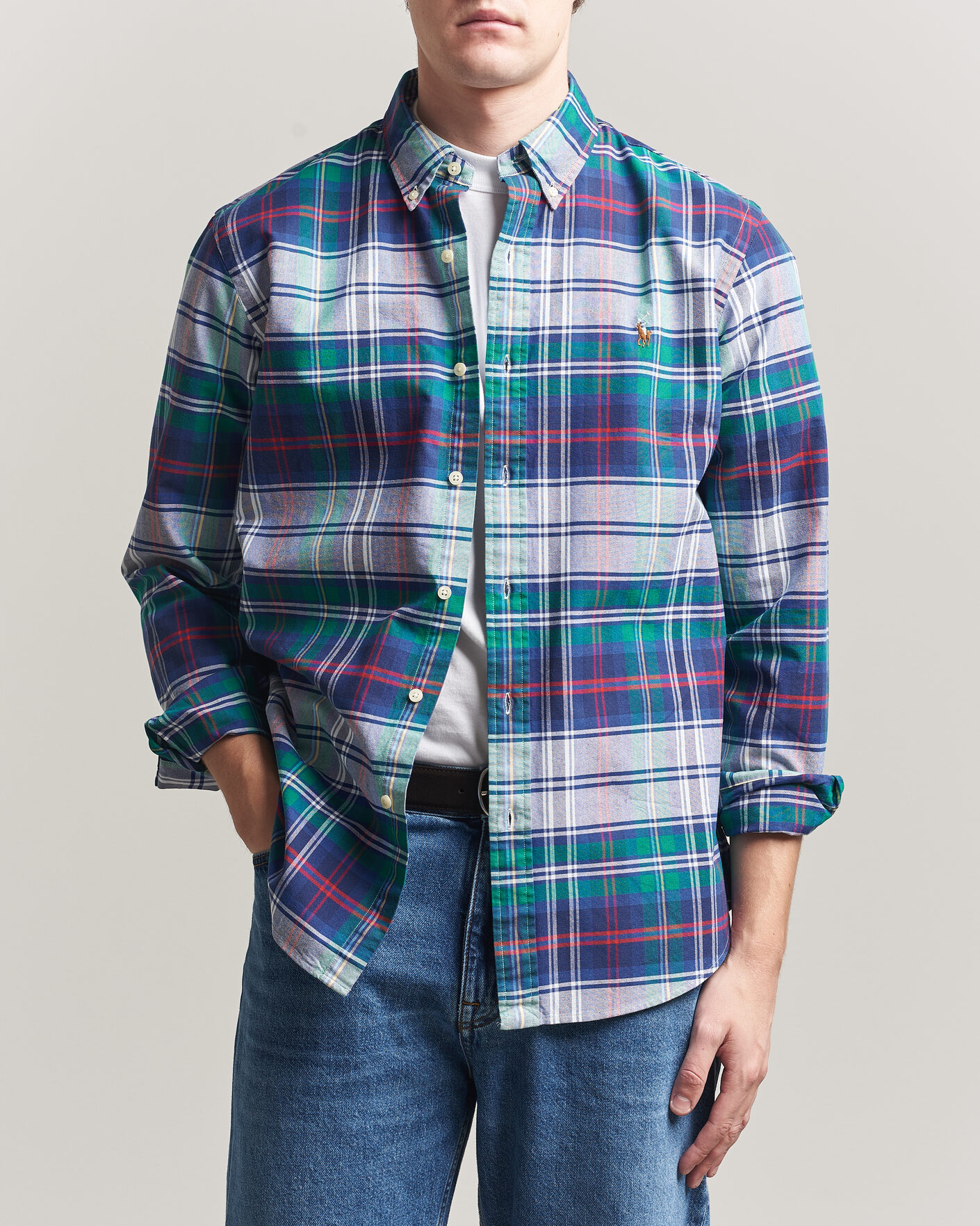 Uomini | Camicie | Polo Ralph Lauren | Custom Fit Checked Oxford Shirt Green/Blue Multi