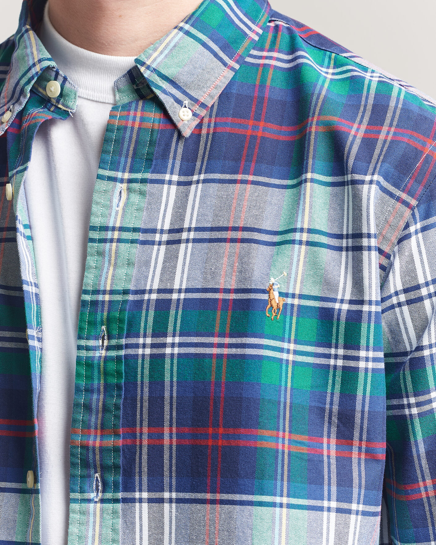 Uomini | Camicie | Polo Ralph Lauren | Custom Fit Checked Oxford Shirt Green/Blue Multi