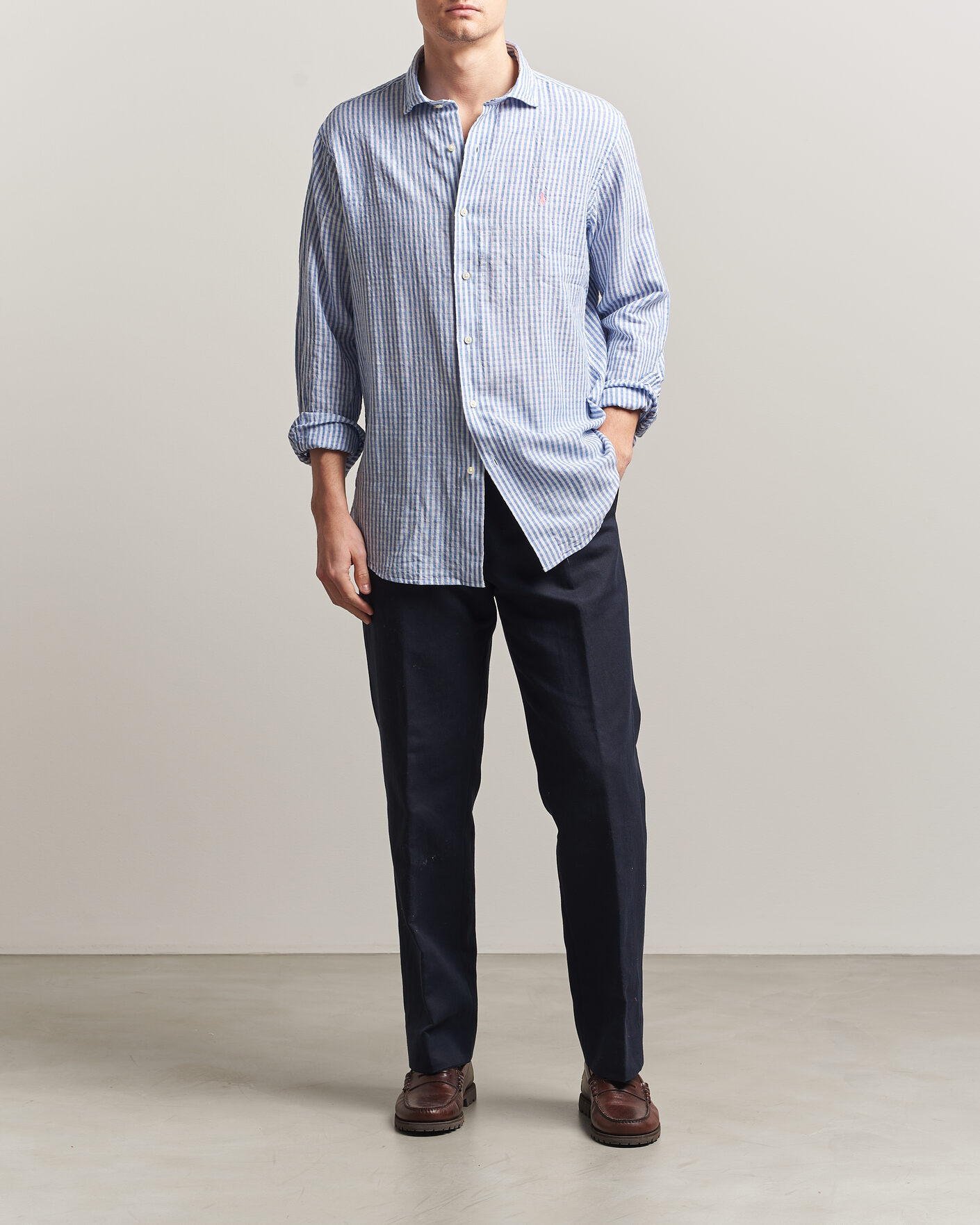 Uomini | Camicie | Polo Ralph Lauren | Cotton/Linen Seersucker Shirt Blue/White