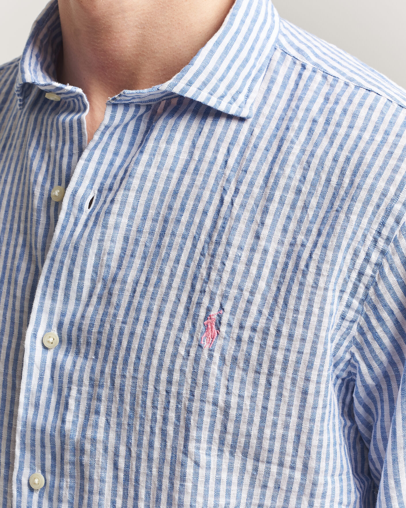 Uomini | Camicie | Polo Ralph Lauren | Cotton/Linen Seersucker Shirt Blue/White