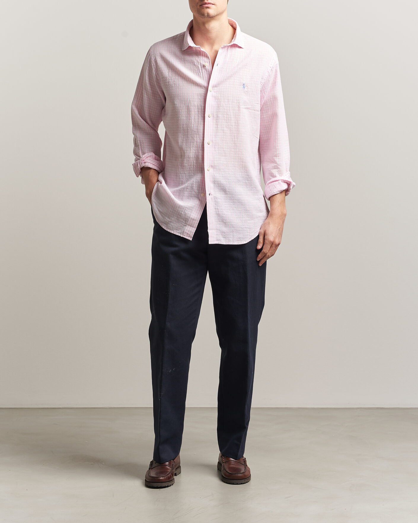 Uomini | Camicie | Polo Ralph Lauren | Cotton/Linen Seersucker Shirt Pink/White