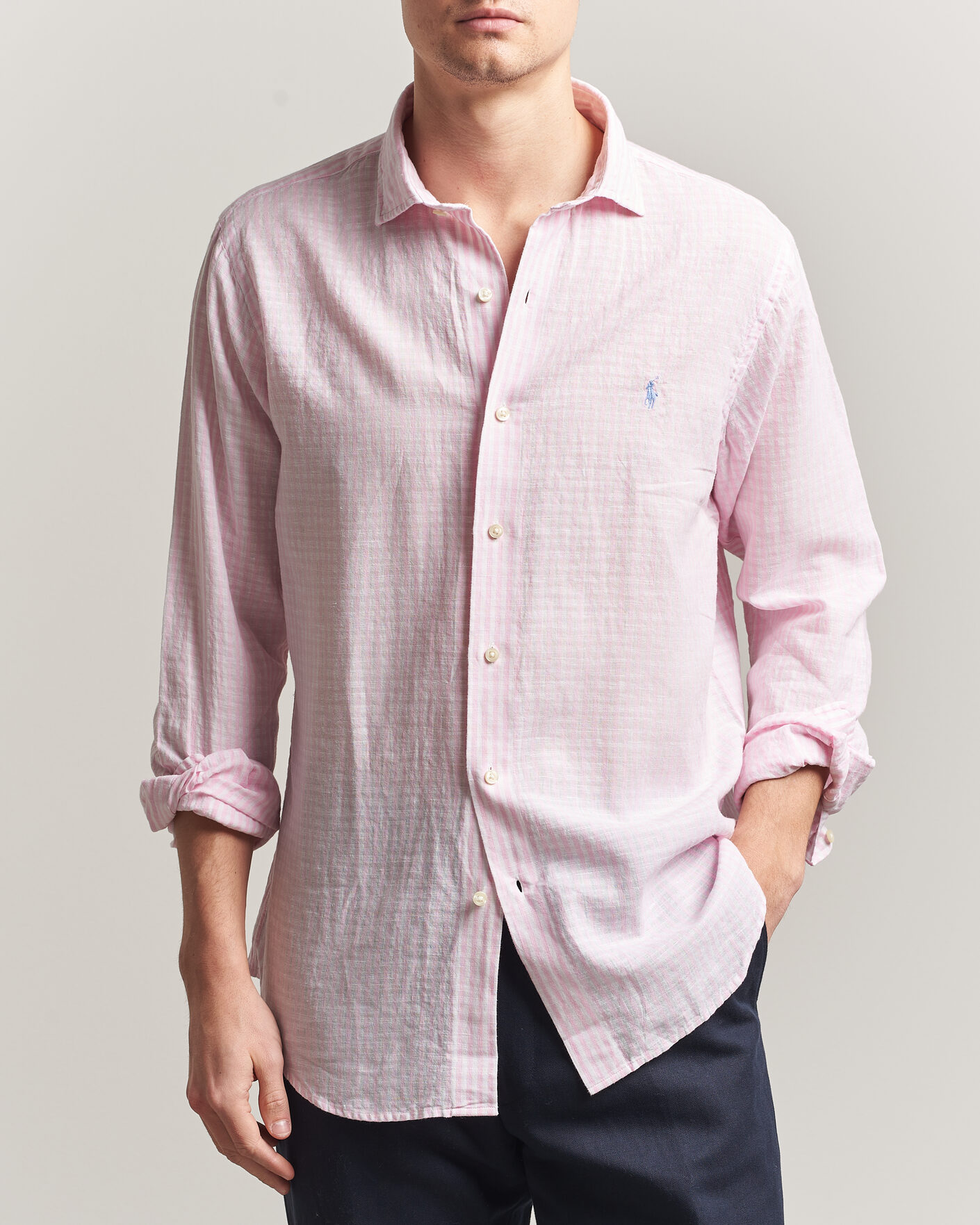 Uomini | Camicie | Polo Ralph Lauren | Cotton/Linen Seersucker Shirt Pink/White