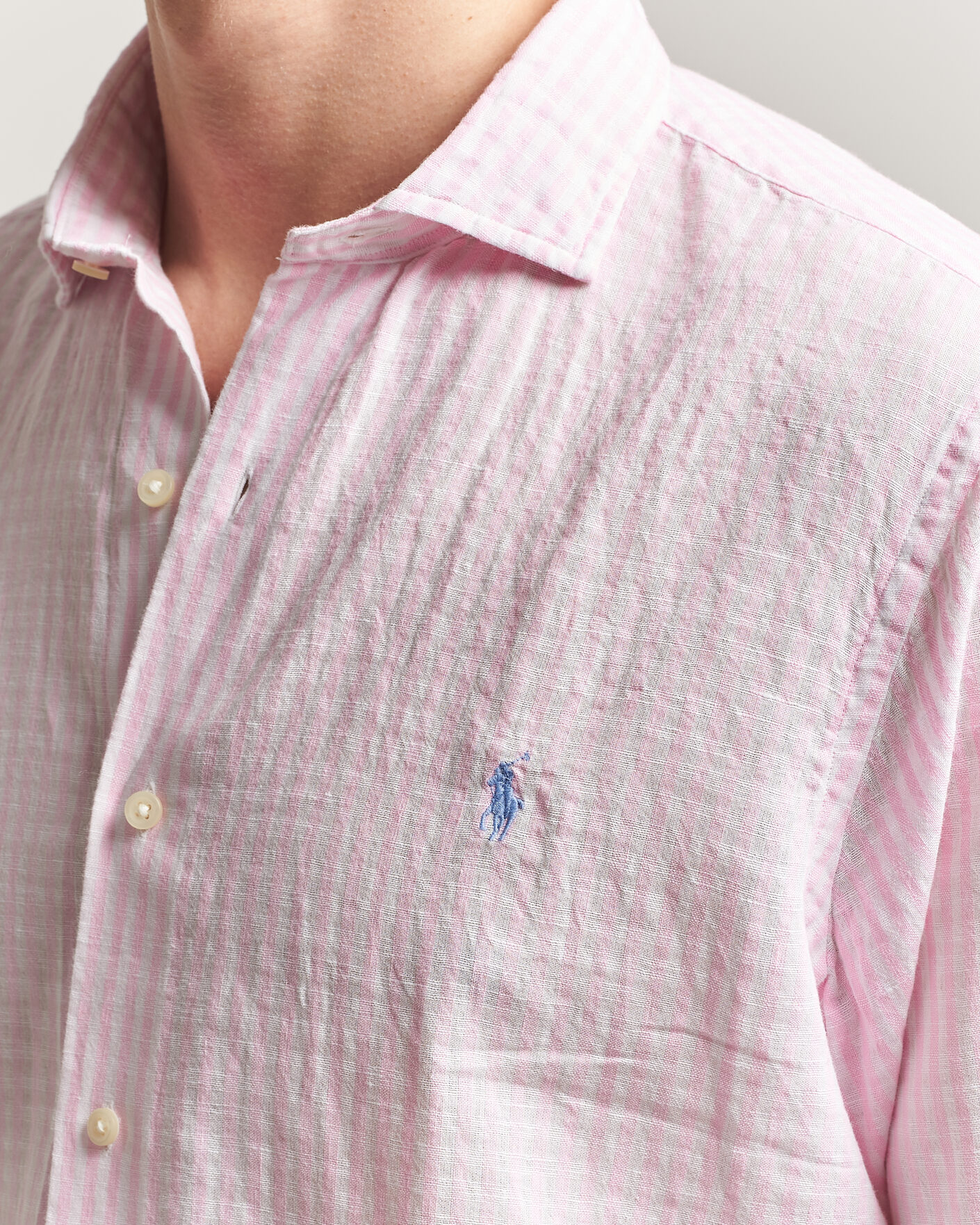 Uomini | Camicie | Polo Ralph Lauren | Cotton/Linen Seersucker Shirt Pink/White