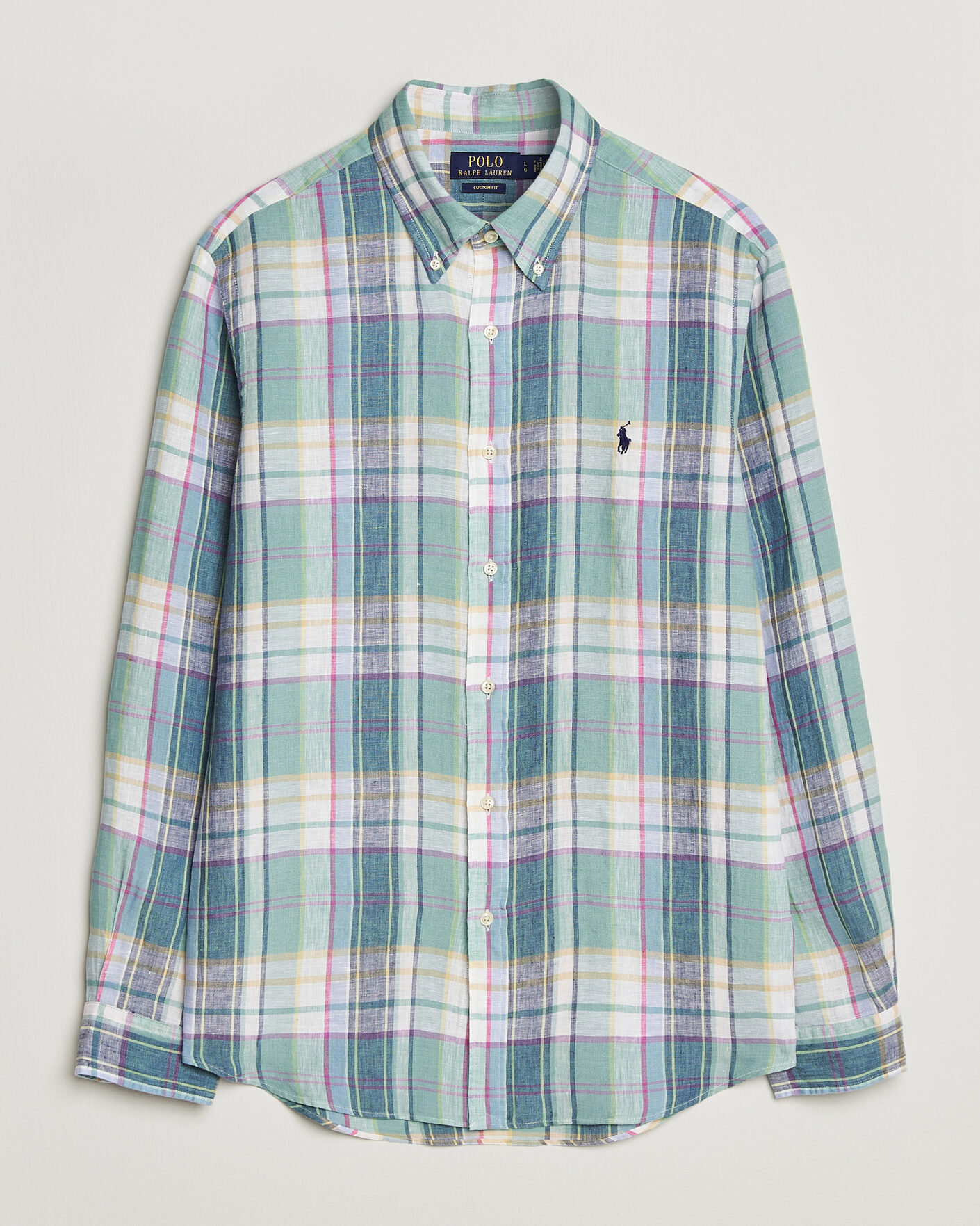 Uomini | Camicie | Polo Ralph Lauren | Custom Fit Check Linen Shirt Green/Blue/White