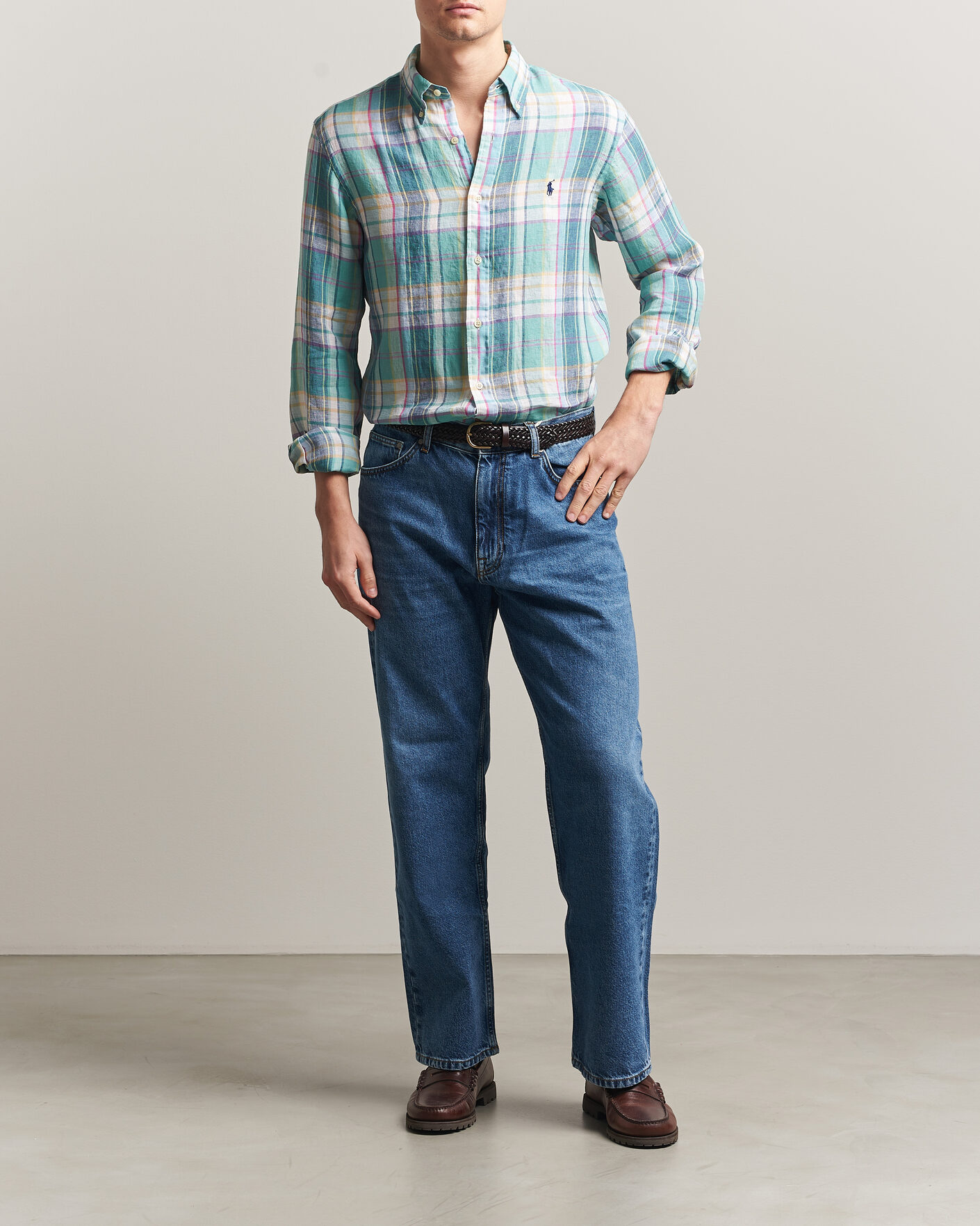 Uomini | Camicie | Polo Ralph Lauren | Custom Fit Check Linen Shirt Green/Blue/White