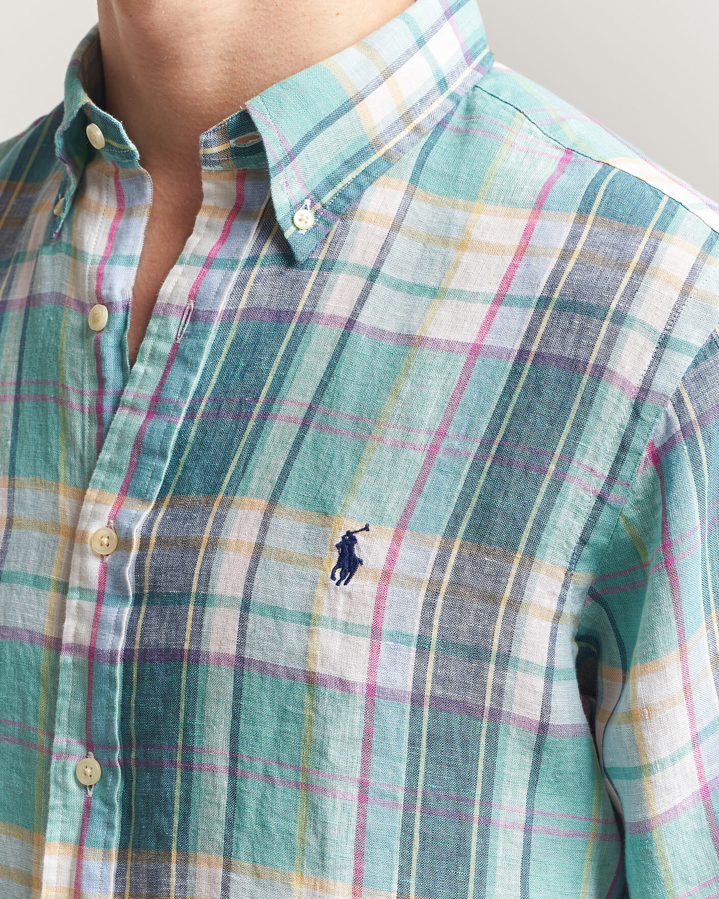 Uomini | Camicie | Polo Ralph Lauren | Custom Fit Check Linen Shirt Green/Blue/White