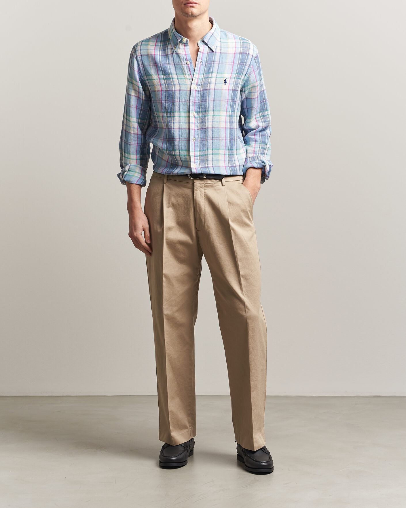 Uomini | Camicie | Polo Ralph Lauren | Custom Fit Check Linen Shirt Blue/White