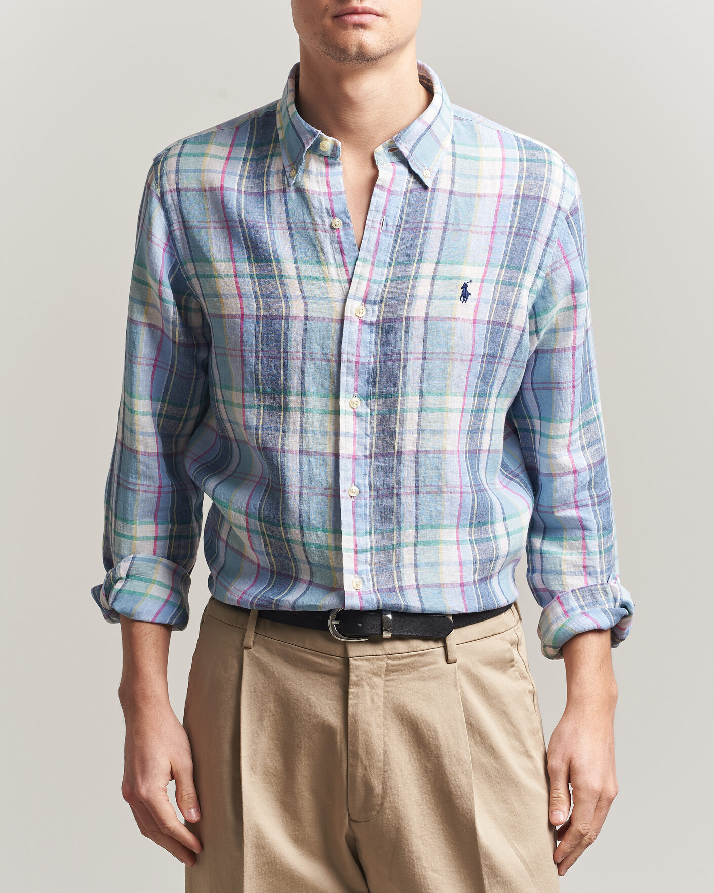 Uomini | Camicie | Polo Ralph Lauren | Custom Fit Check Linen Shirt Blue/White