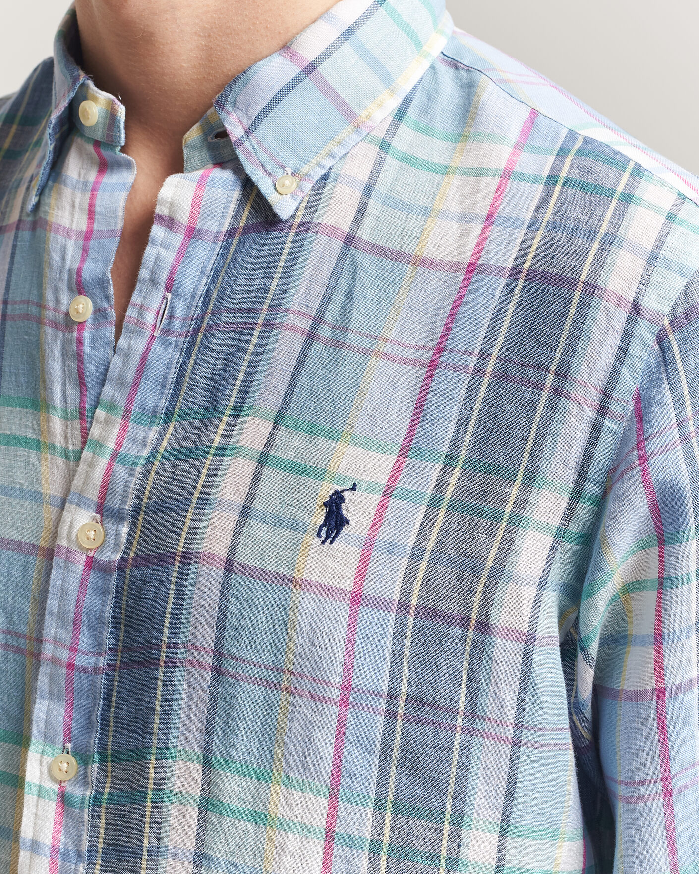 Uomini | Camicie | Polo Ralph Lauren | Custom Fit Check Linen Shirt Blue/White