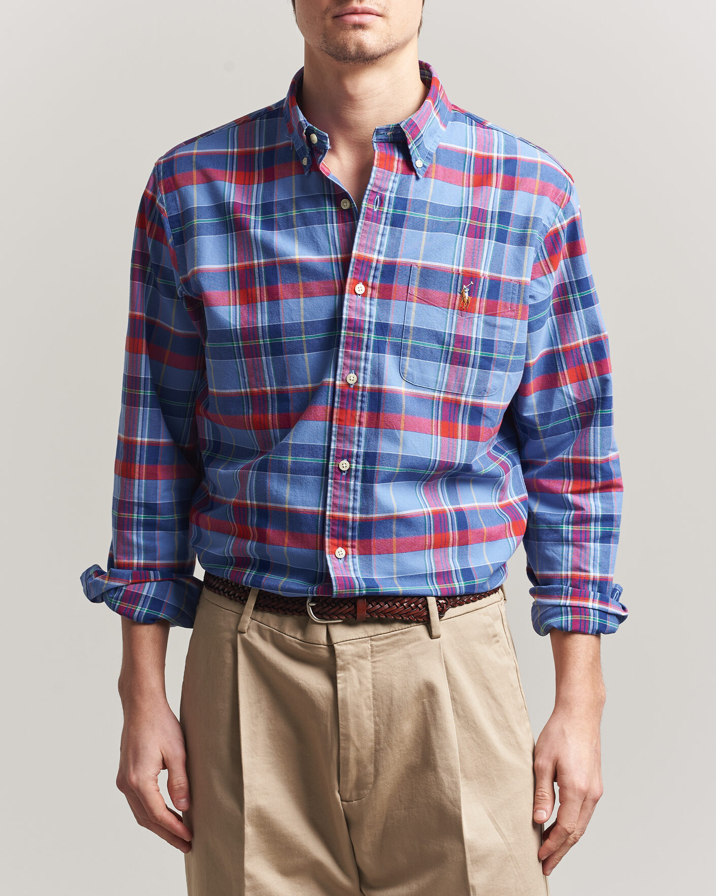 Uomini | Camicie | Polo Ralph Lauren | Custom Fit Check Oxford Shirt Blue Multi