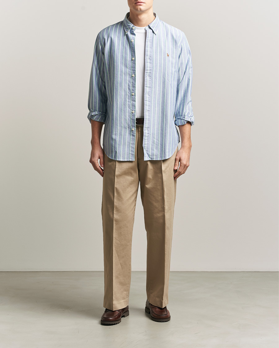 Uomini | Camicie | Polo Ralph Lauren | Custom Fit Striped Oxford Shirt Navy/Green/Multi