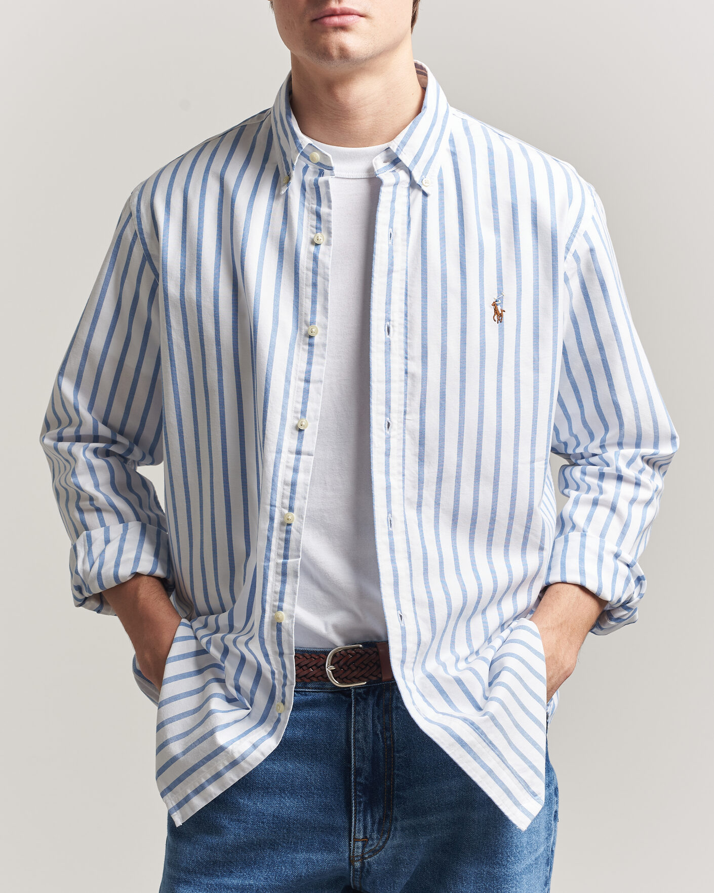 Uomini | Camicie | Polo Ralph Lauren | Custom Fit Striped Oxford Shirt Blue