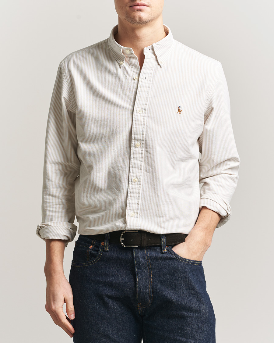 Uomini | Camicie | Polo Ralph Lauren | Custom Fit Micro Striped Oxford Shirt Beige