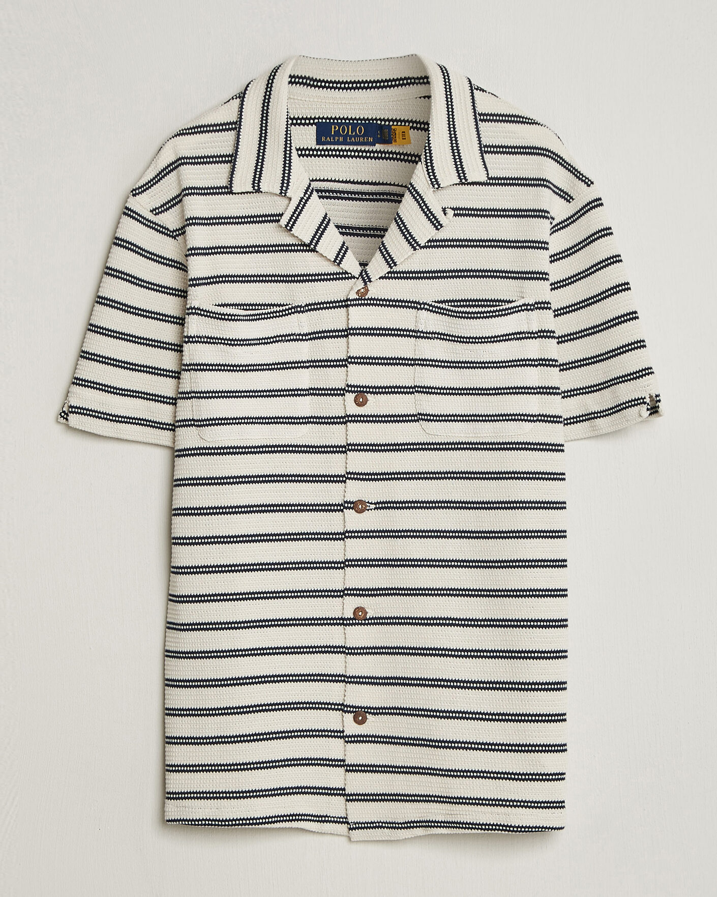 Uomini | Camicie | Polo Ralph Lauren | Knitted Camp Shirt Pale Cream/Newport Navy