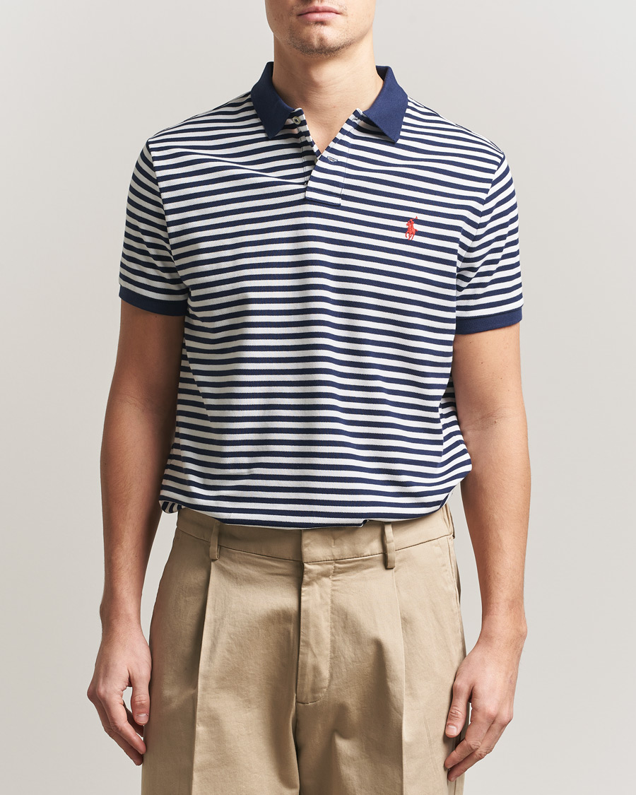 Uomini | Polo | Polo Ralph Lauren | Custom Slim Fit Striped Polo Navy/White