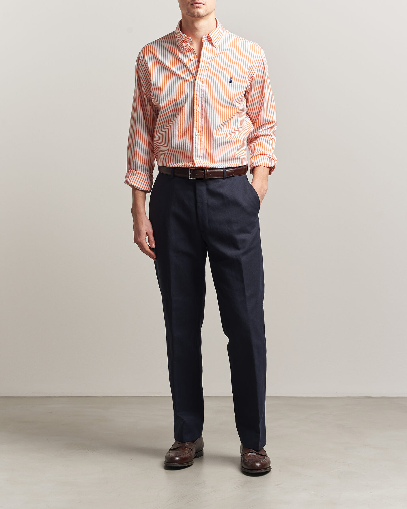 Uomini | Camicie | Polo Ralph Lauren | Custom Fit Poplin Striped Shirt Kona Orange