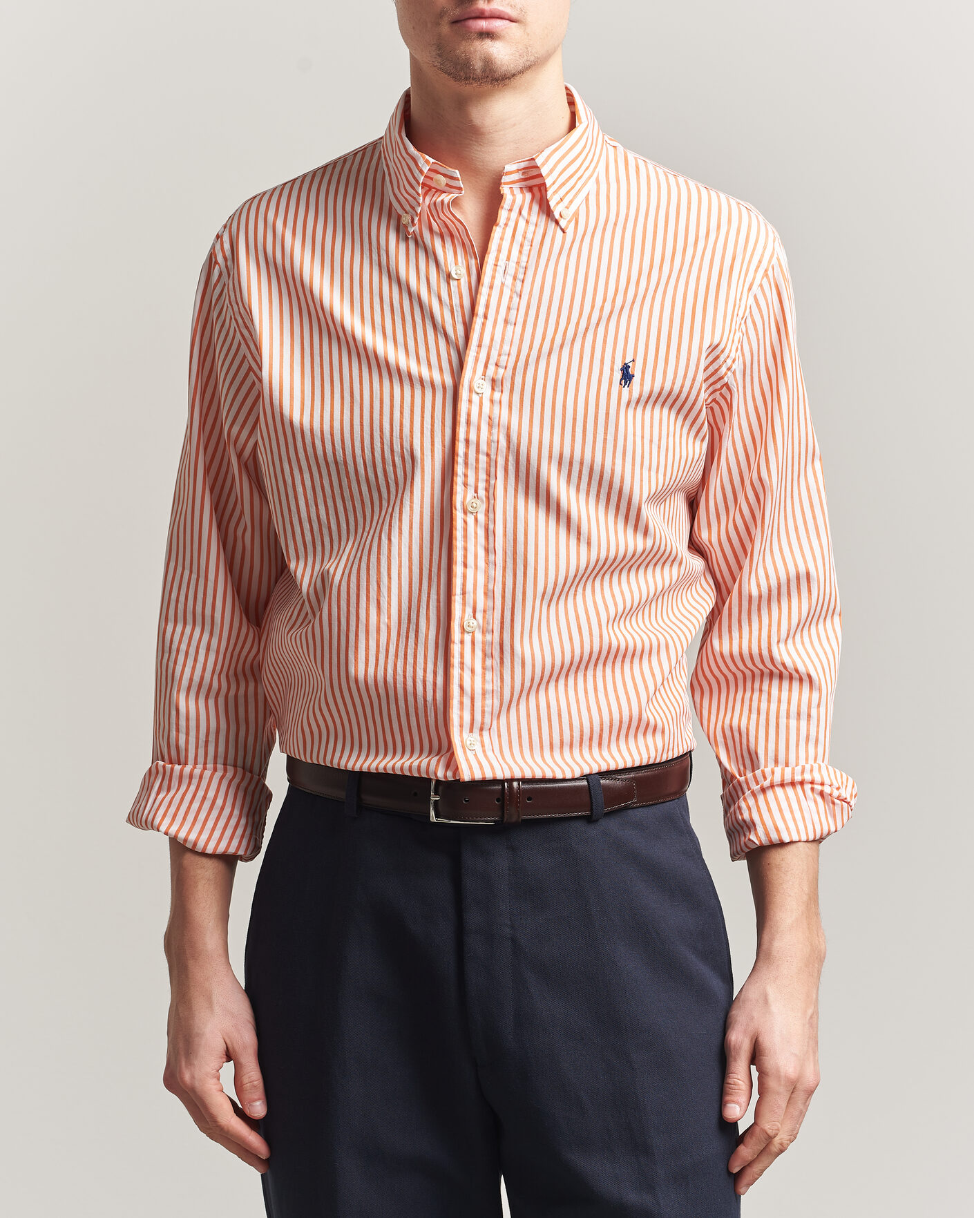 Uomini | Camicie | Polo Ralph Lauren | Custom Fit Poplin Striped Shirt Kona Orange