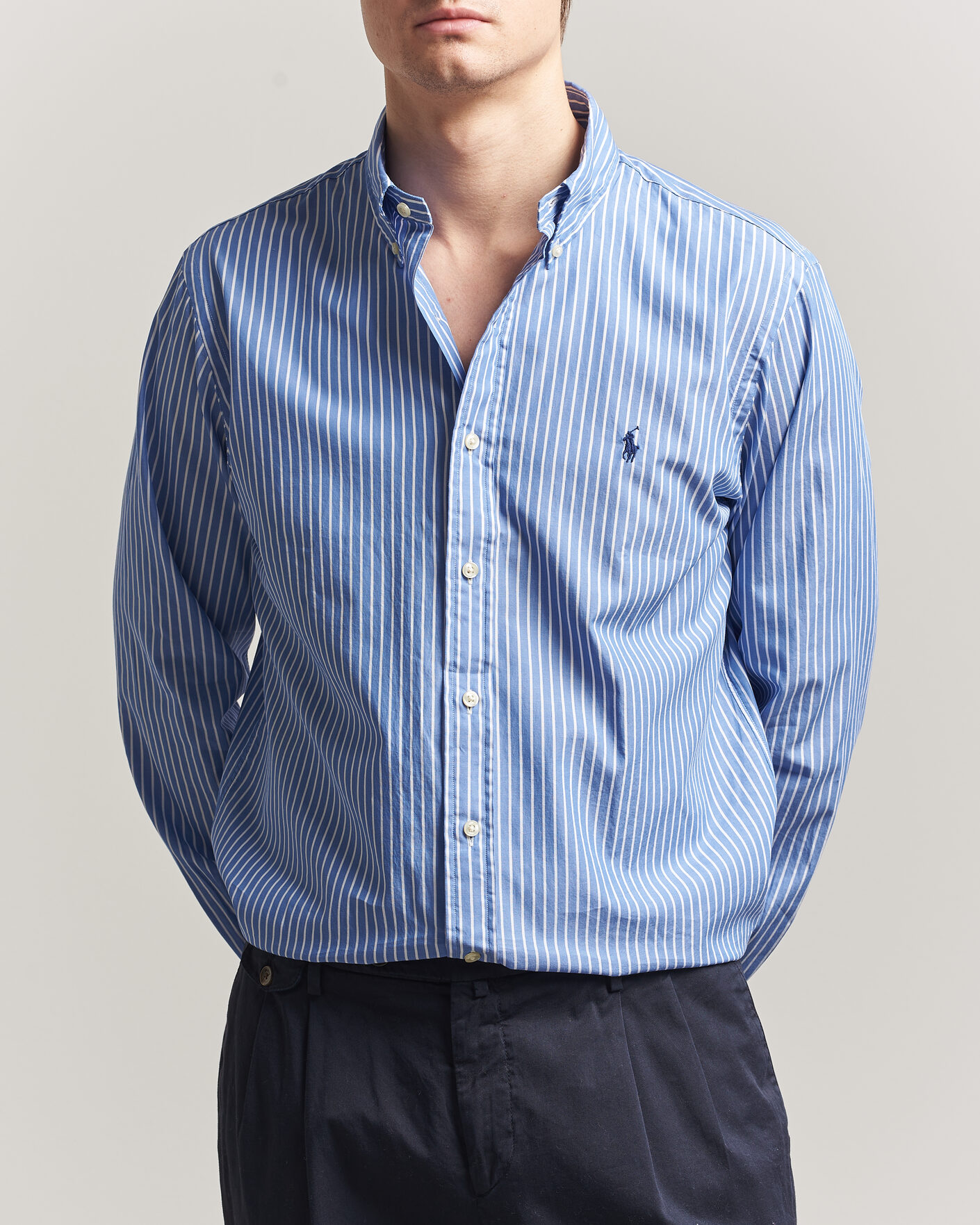 Uomini | Camicie | Polo Ralph Lauren | Custom Fit Poplin Striped Shirt Medium Blue