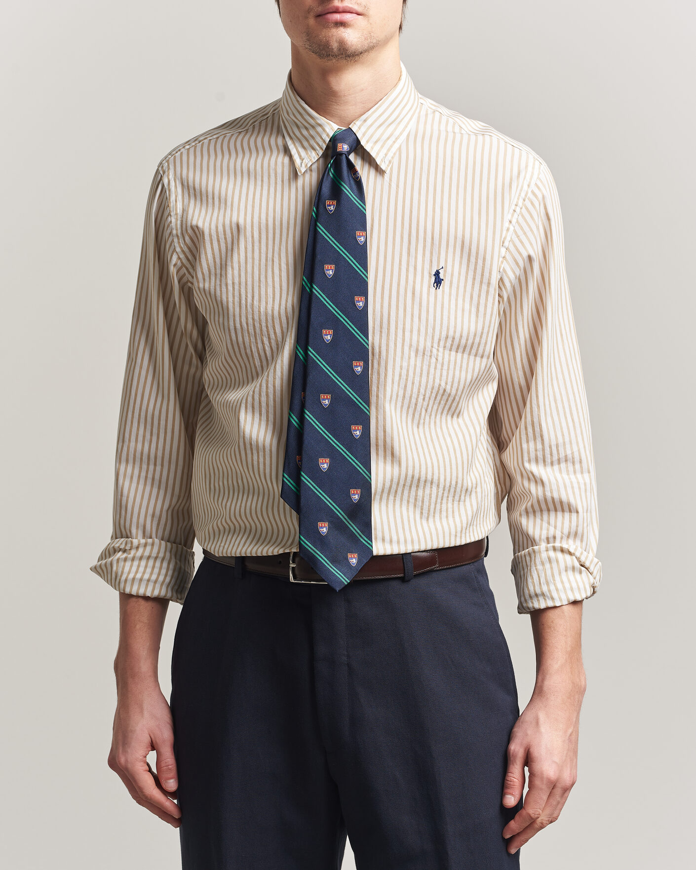 Uomini | Camicie | Polo Ralph Lauren | Custom Fit Poplin Striped Shirt Coastal Beige