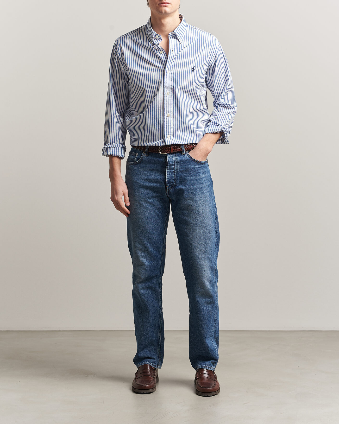 Uomini | Camicie | Polo Ralph Lauren | Custom Fit Poplin Striped Shirt Blue