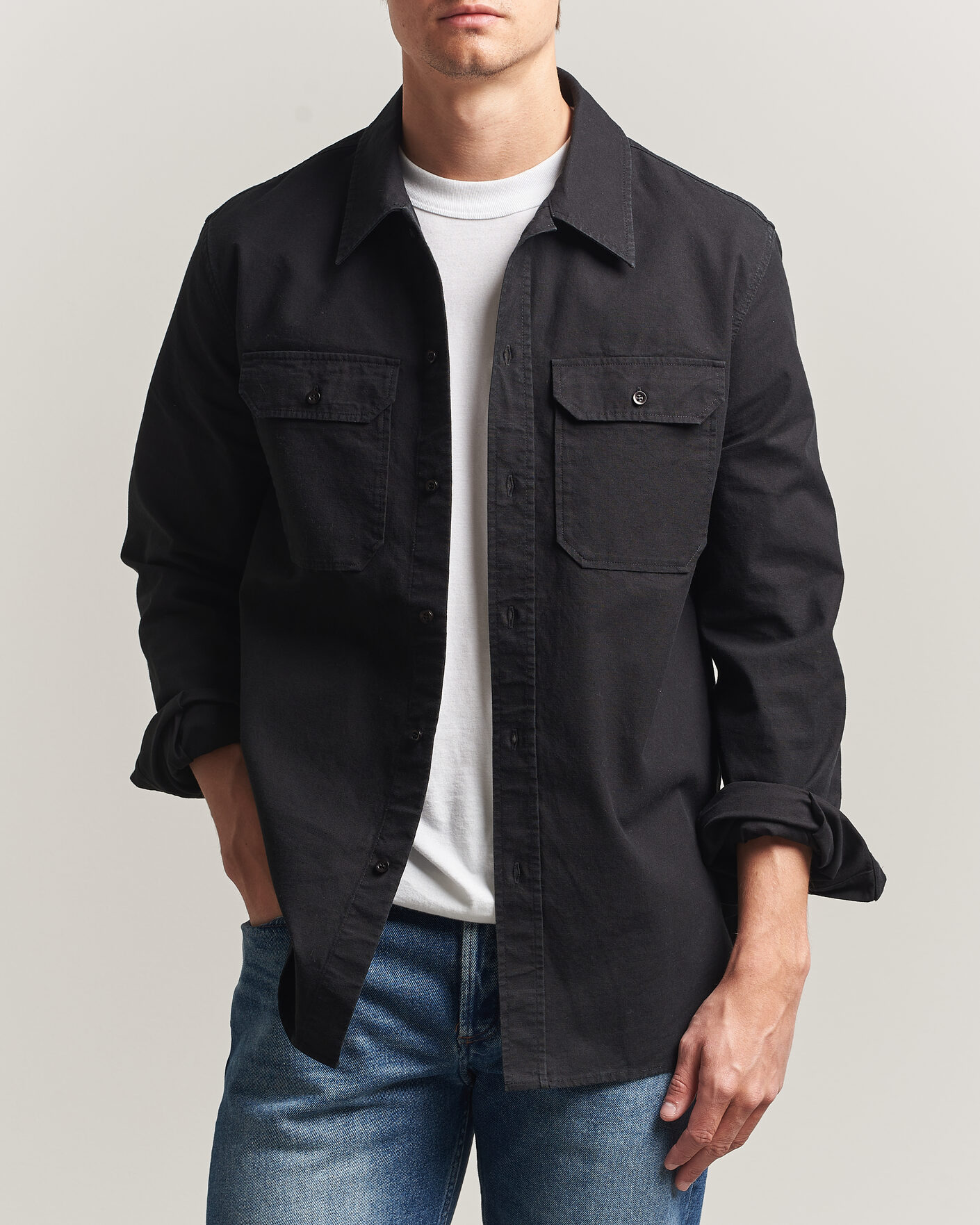 Uomini | Camicie | A.P.C. | Safari Cotton/Linen Overshirt Faded Black