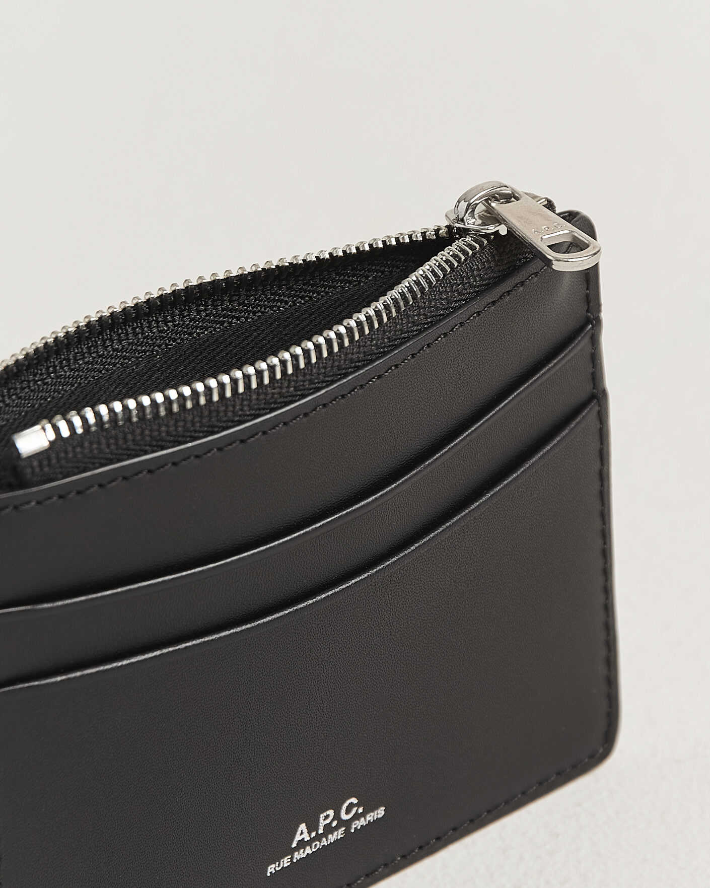 Uomini | Portafogli | A.P.C. | Zip Calf Leather Card Holder Black