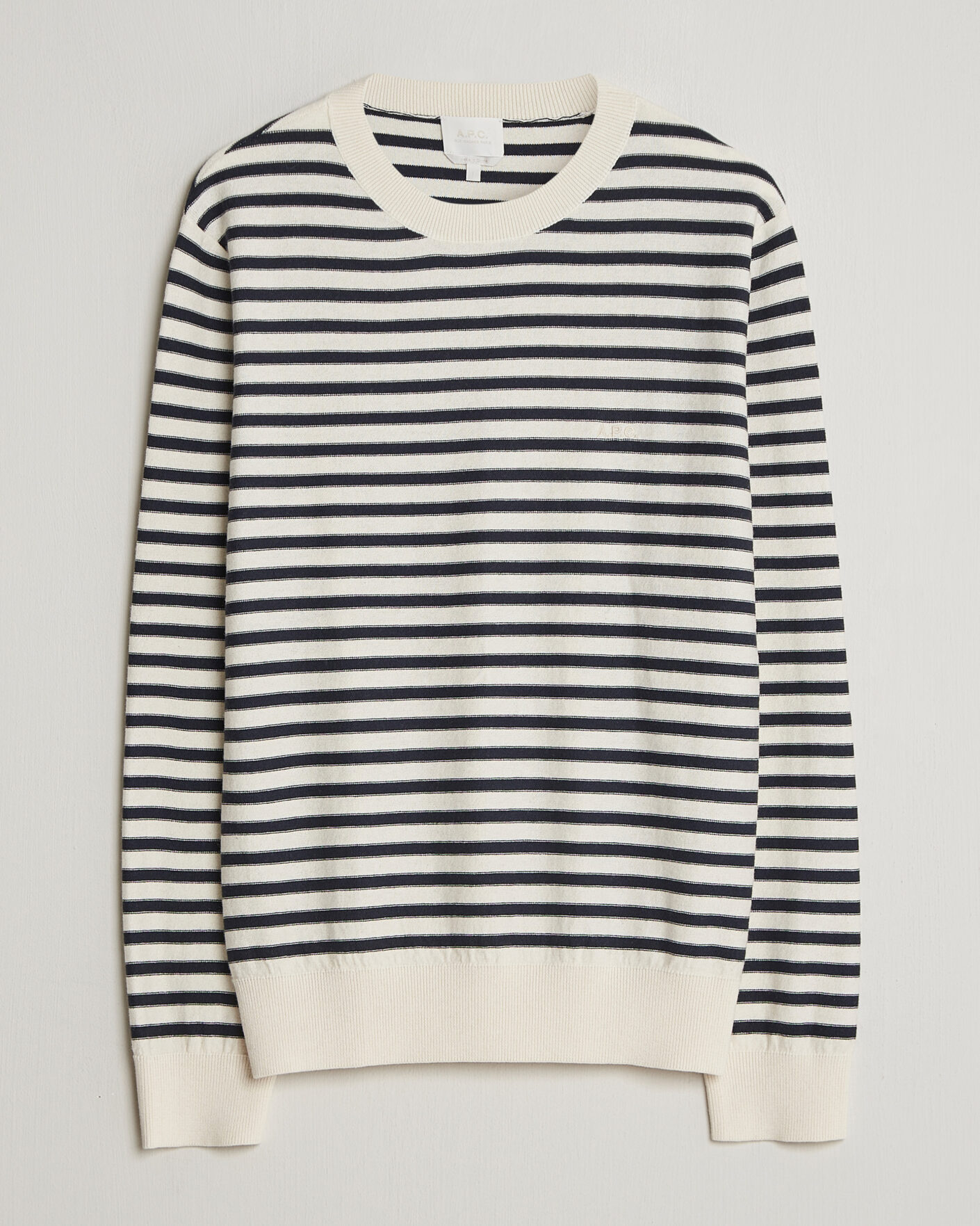 Uomini | Maglieria | A.P.C. | Paul Striped Knitted Sweater Ecru/Dark Navy