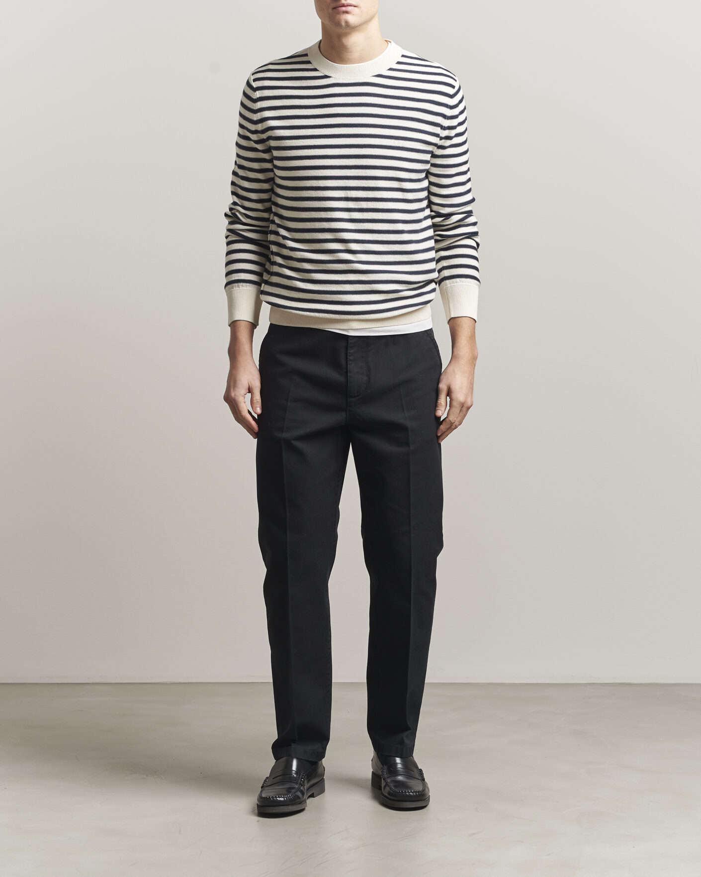 Uomini | Maglieria | A.P.C. | Paul Striped Knitted Sweater Ecru/Dark Navy