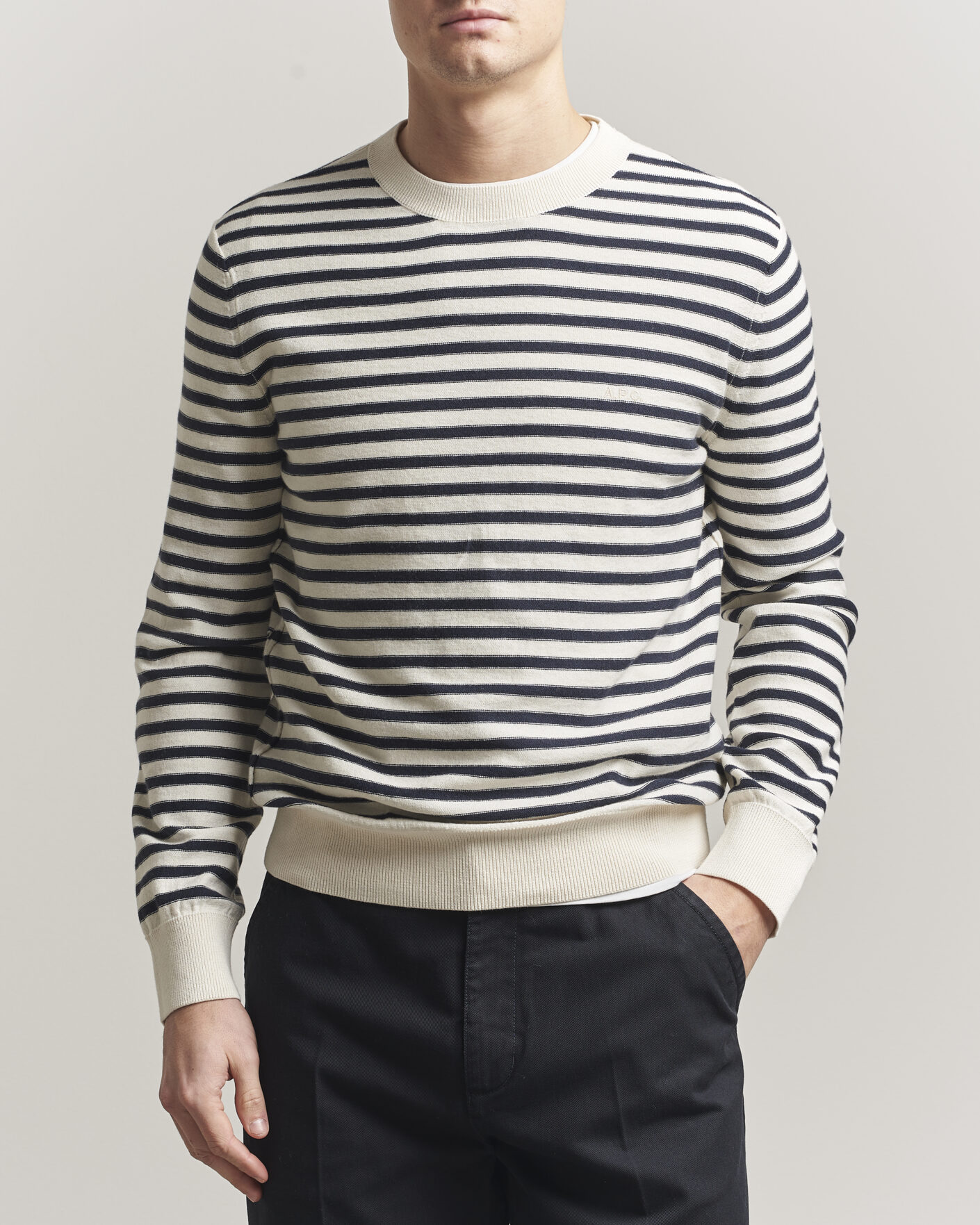 Uomini | Maglieria | A.P.C. | Paul Striped Knitted Sweater Ecru/Dark Navy