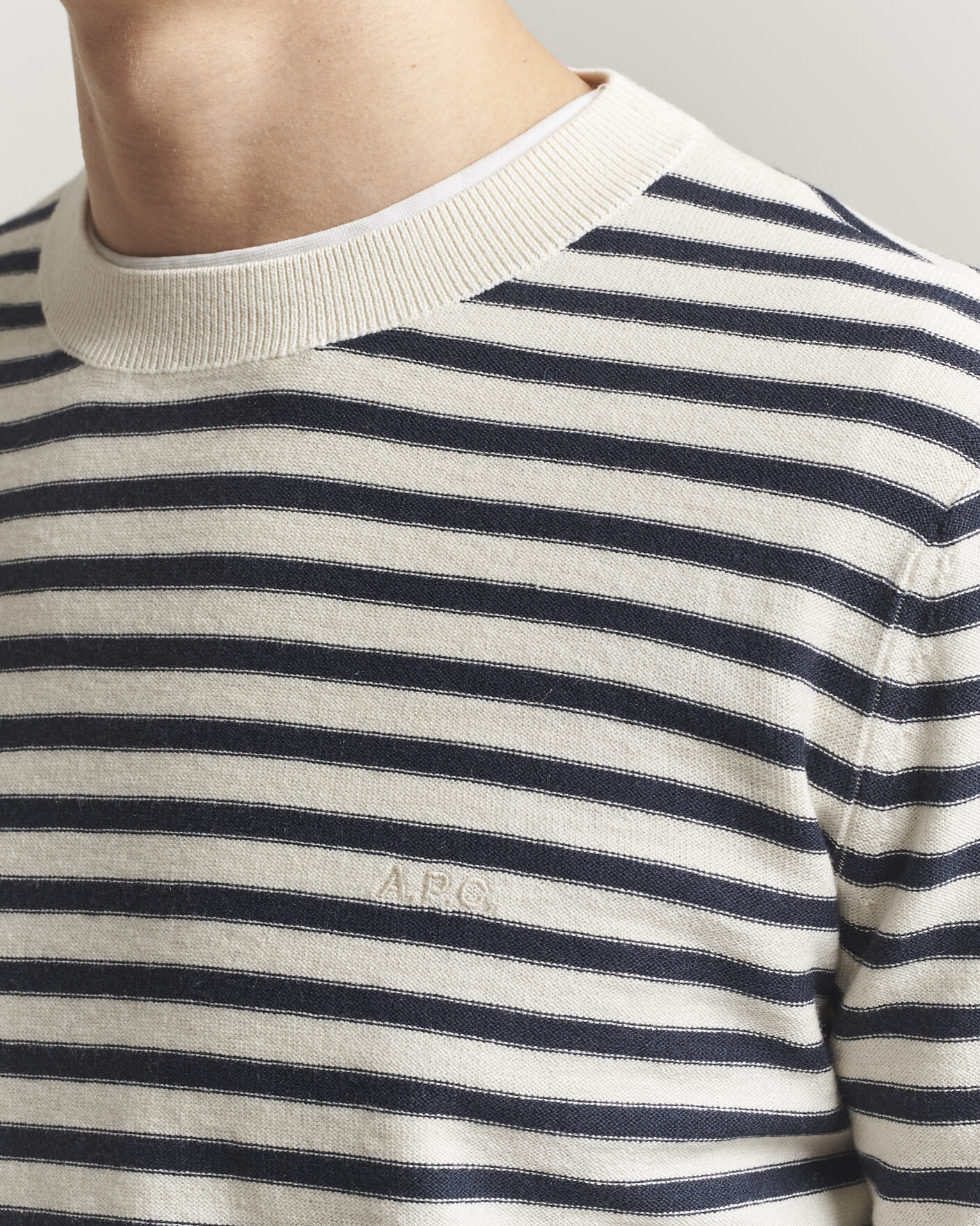 Uomini | Maglieria | A.P.C. | Paul Striped Knitted Sweater Ecru/Dark Navy