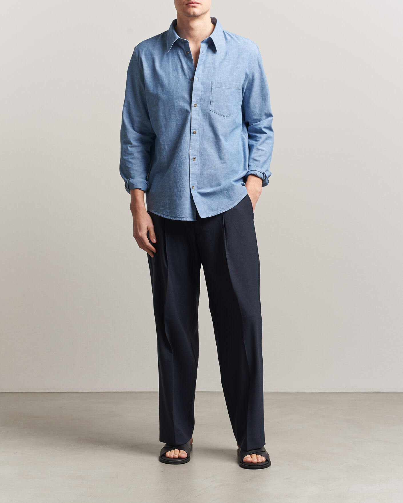 Uomini | Camicie | A.P.C. | Harris Cotton/Linen Shirt Blue