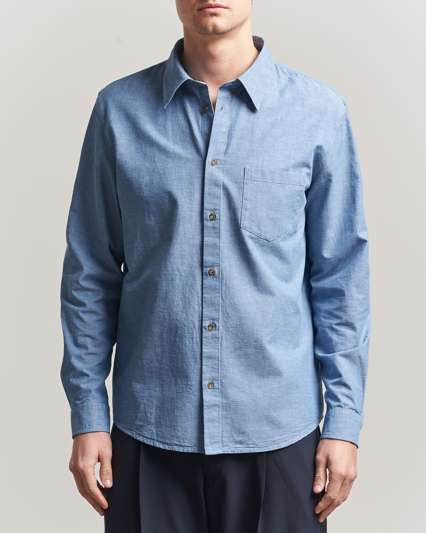 Uomini | Camicie | A.P.C. | Harris Cotton/Linen Shirt Blue