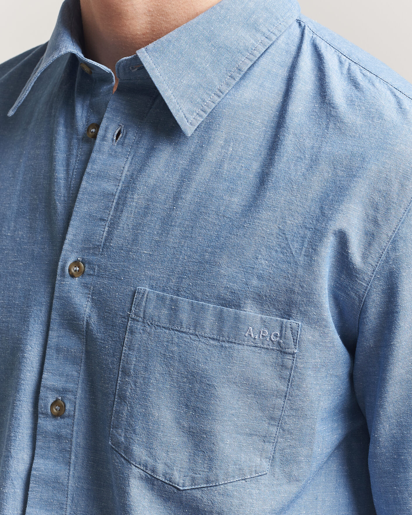 Uomini | Camicie | A.P.C. | Harris Cotton/Linen Shirt Blue