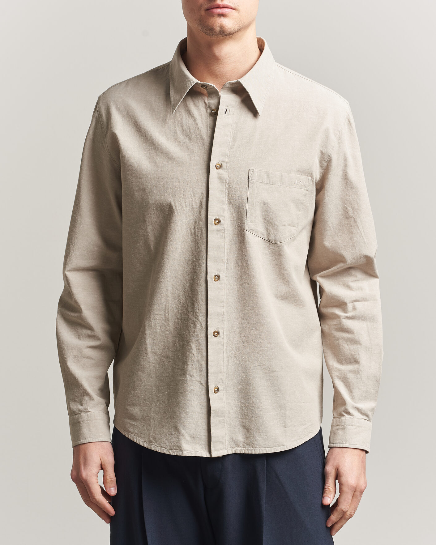 Uomini | Camicie | A.P.C. | Harris Cotton/Linen Shirt Sage Green