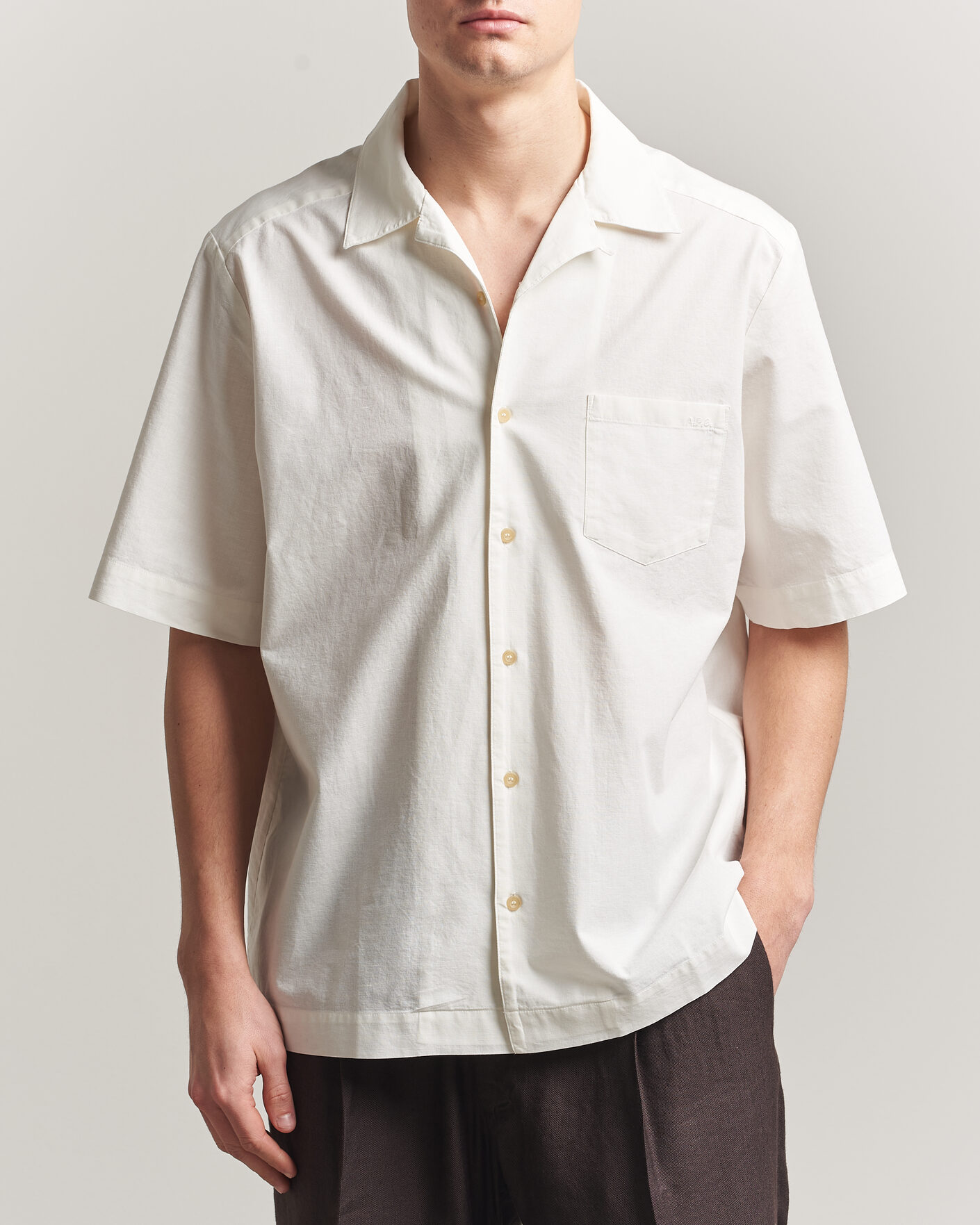Uomini | Camicie | A.P.C. | Jude Cotton/Linen Short Sleeve Shirt White