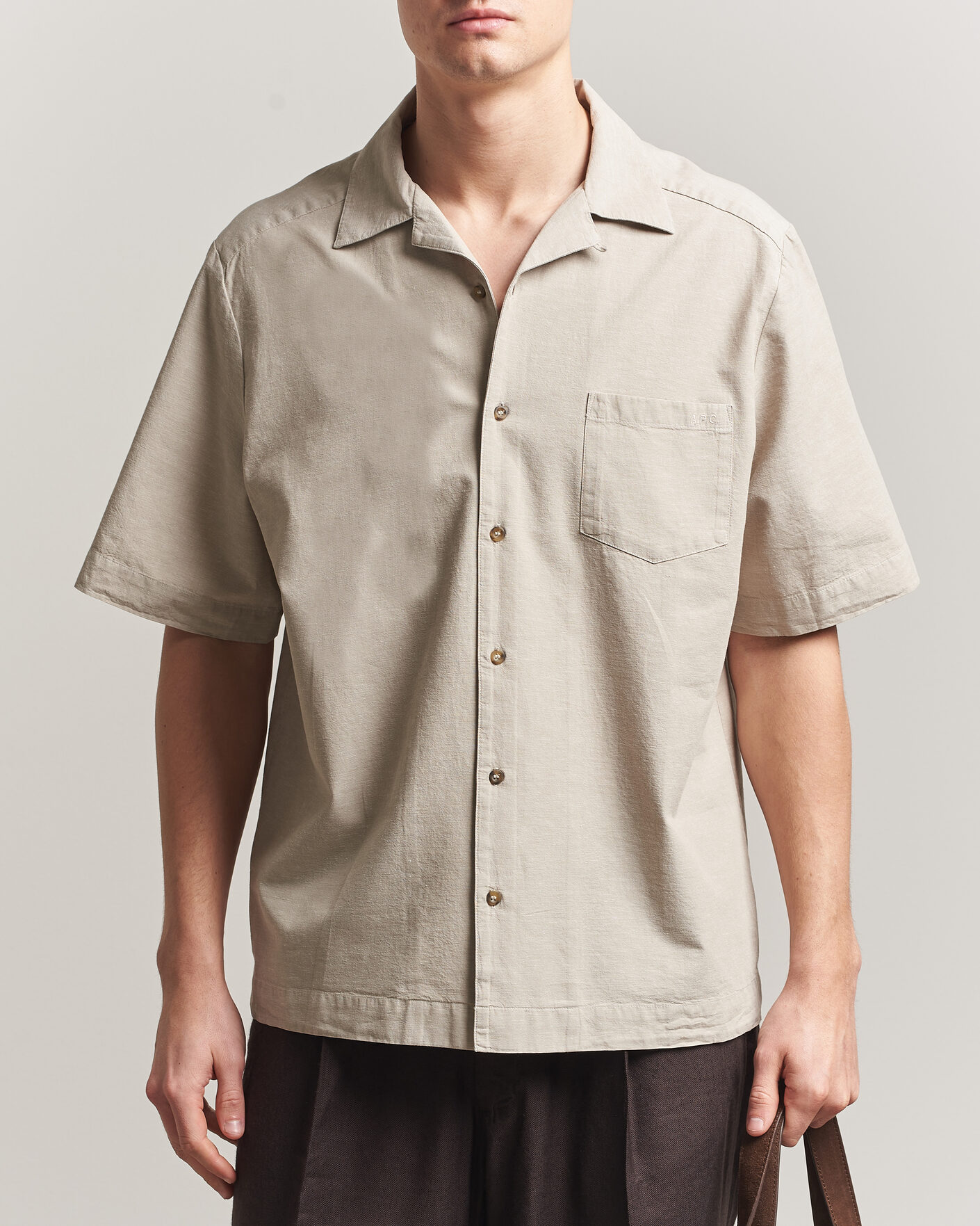 Uomini | Camicie | A.P.C. | Jude Cotton/Linen Short Sleeve Shirt Sage Green