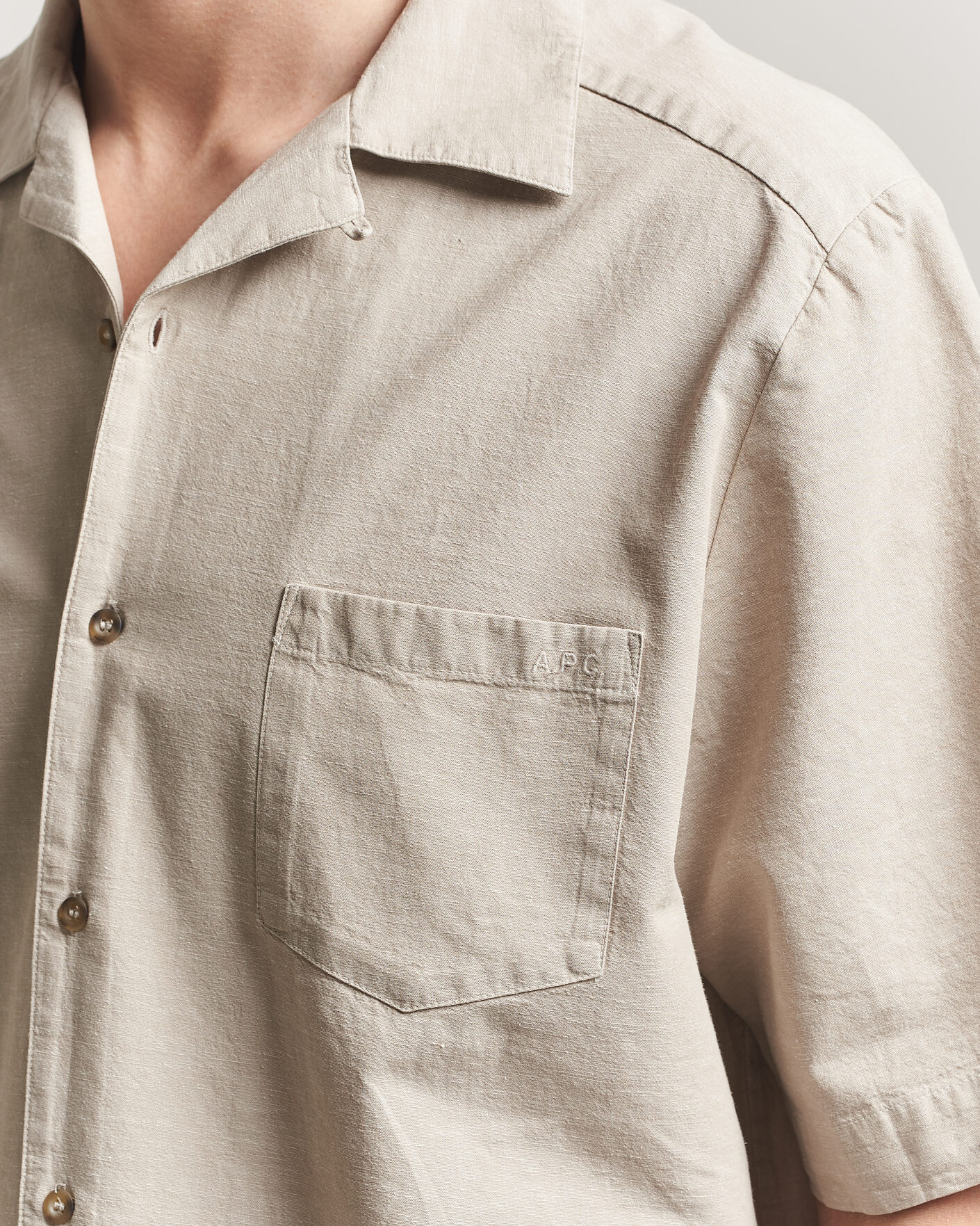 Uomini | Camicie | A.P.C. | Jude Cotton/Linen Short Sleeve Shirt Sage Green