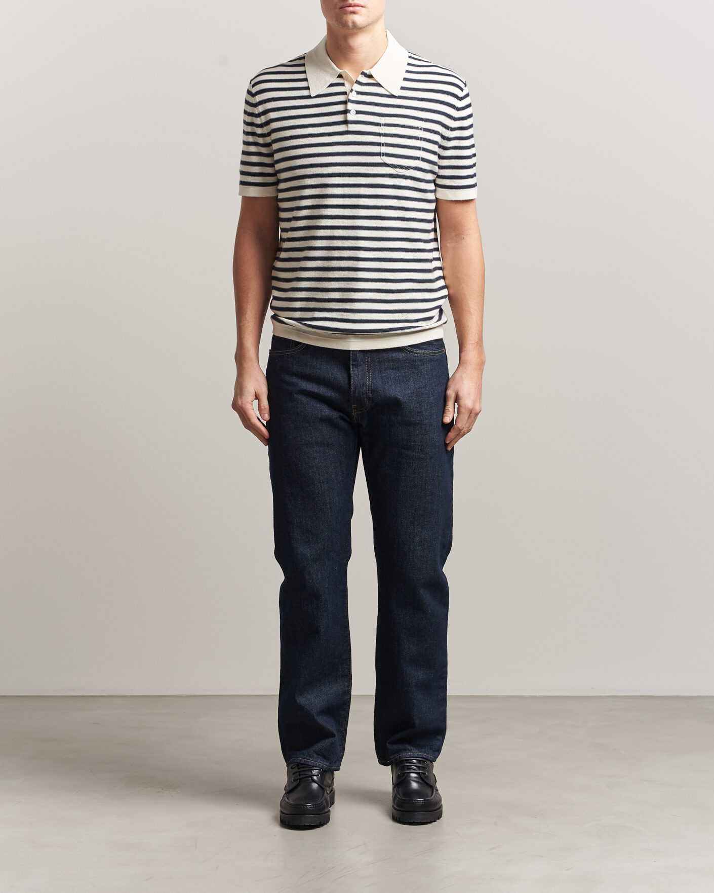 Uomini | Polo | A.P.C. | Eliot Cotton/Cashmere Knitted Polo Ecru/Navy
