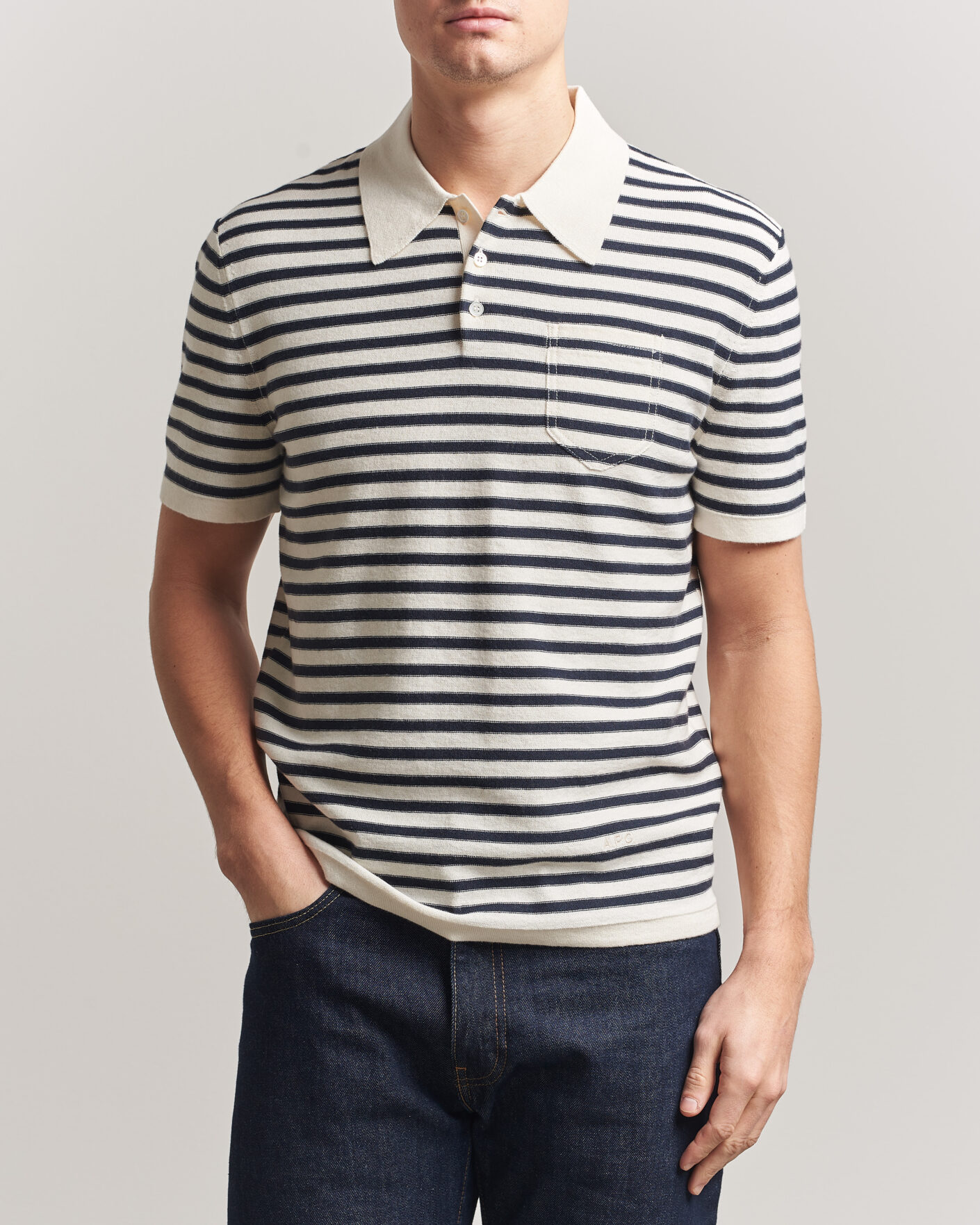 Uomini | Polo | A.P.C. | Eliot Cotton/Cashmere Knitted Polo Ecru/Navy