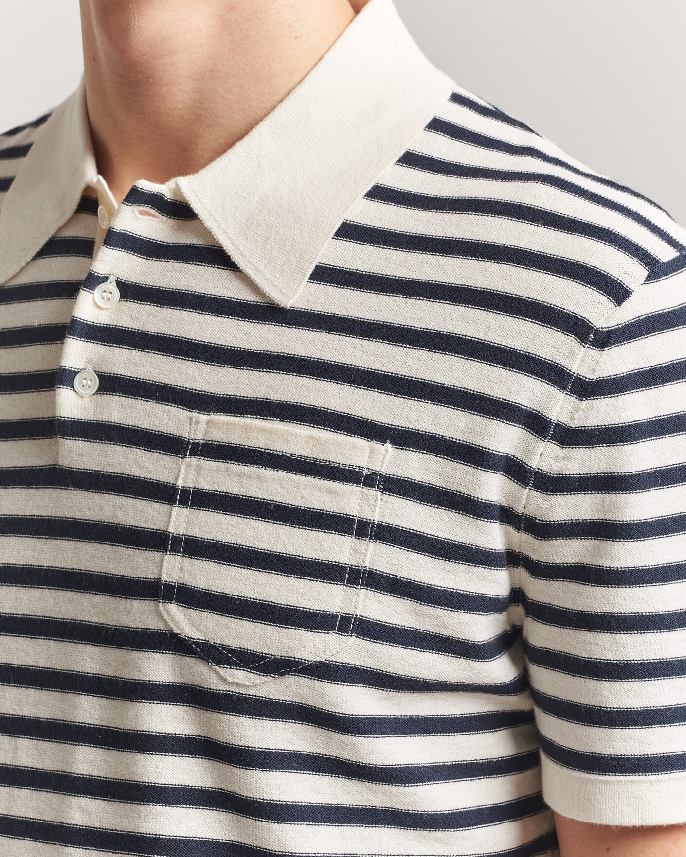 Uomini | Polo | A.P.C. | Eliot Cotton/Cashmere Knitted Polo Ecru/Navy