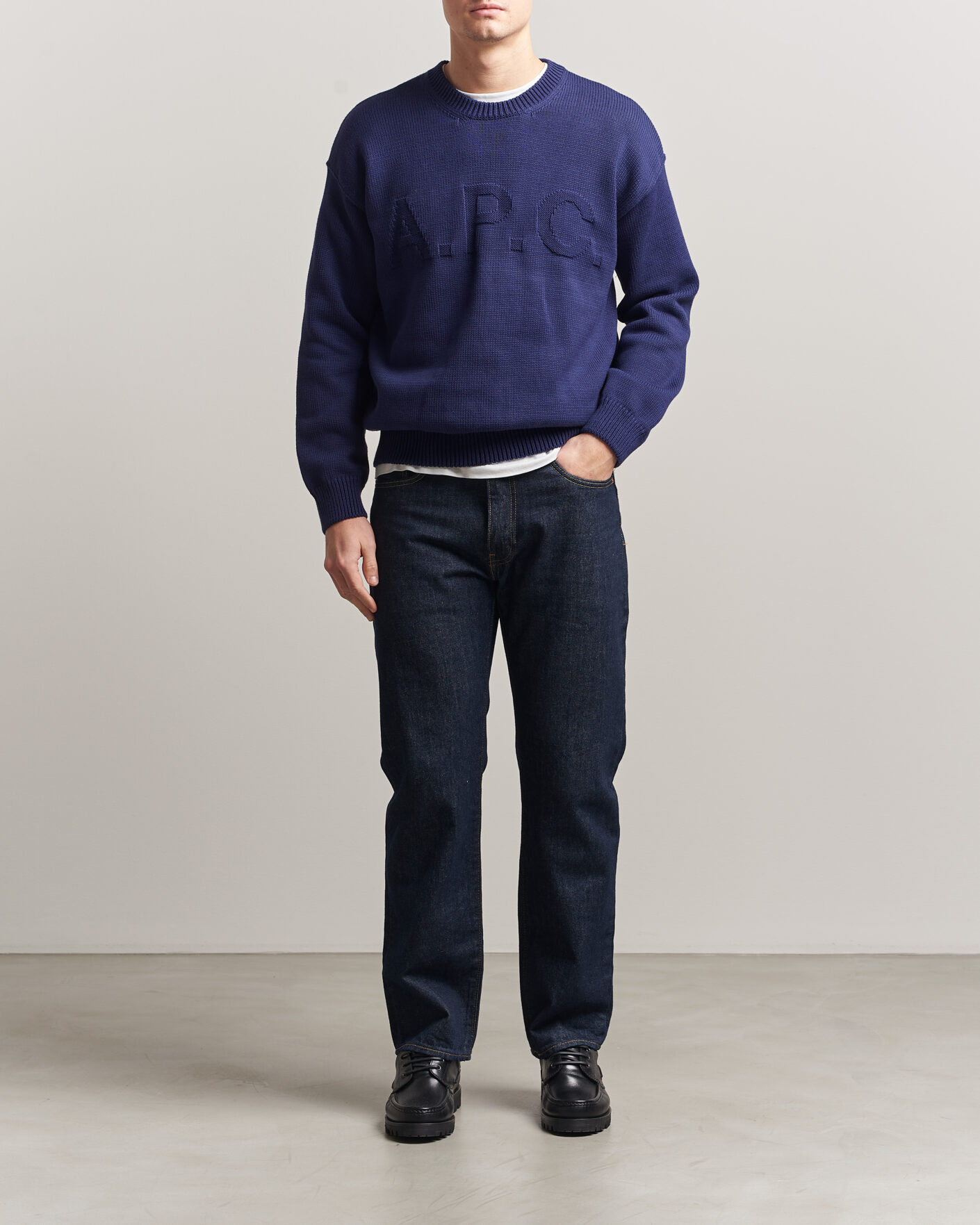 Uomini | Maglieria | A.P.C. | Leo Cotton Knitted Sweater Dark Blue