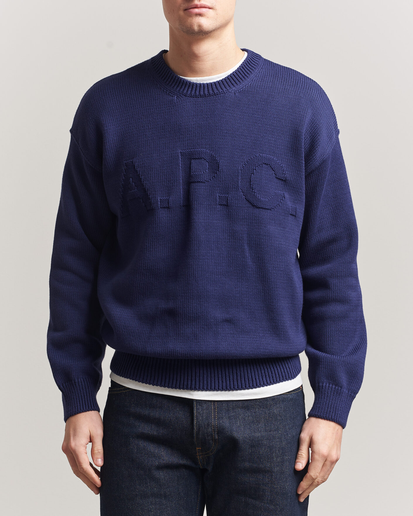 Uomini | Maglieria | A.P.C. | Leo Cotton Knitted Sweater Dark Blue