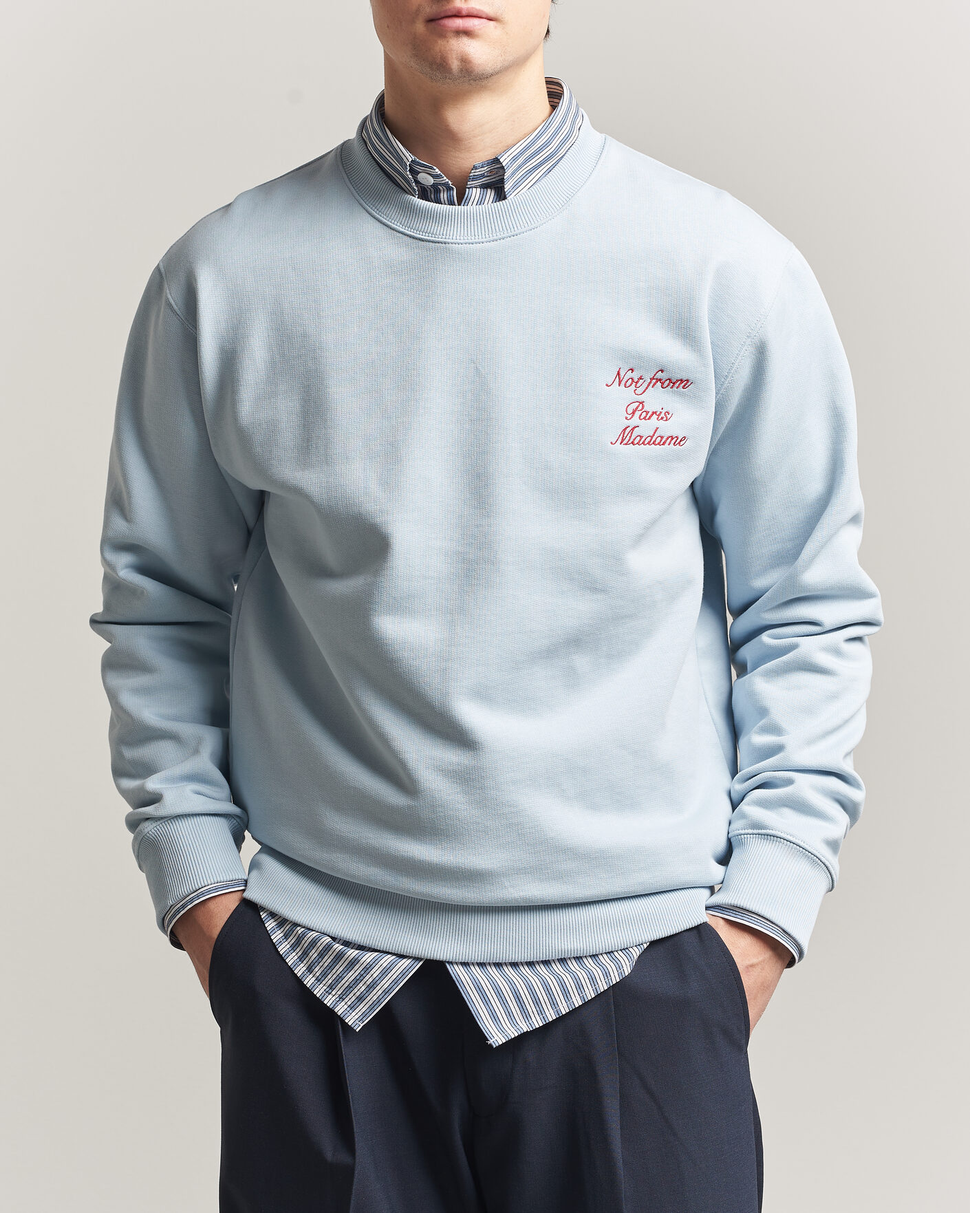 Uomini | Maglieria | Drôle de Monsieur | Slogan Cursive Sweatshirt Light Blue