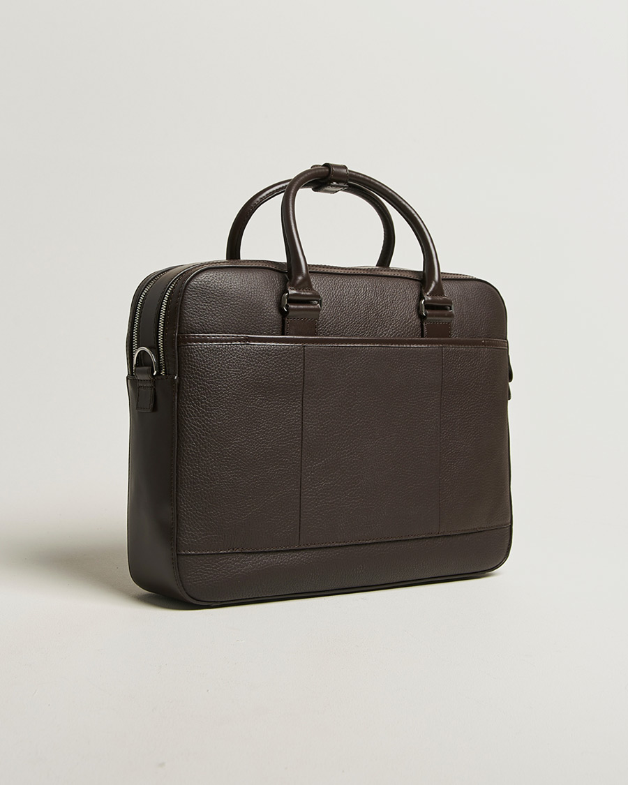 Uomini | Borse | Tiger of Sweden | Burin Grained Leather Briefcase Dark Brown