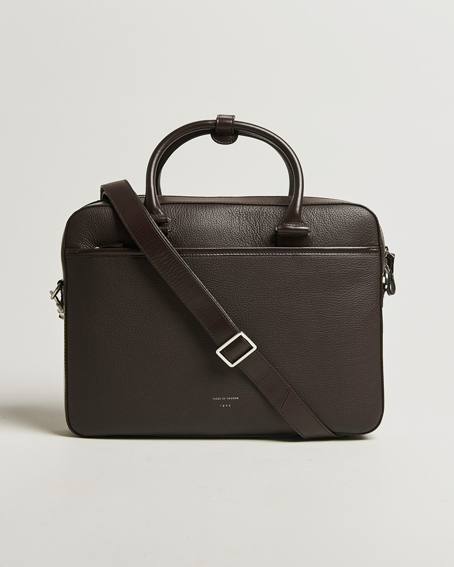 Uomini | Borse | Tiger of Sweden | Bosun Grained Leather Briefcase Dark Brown